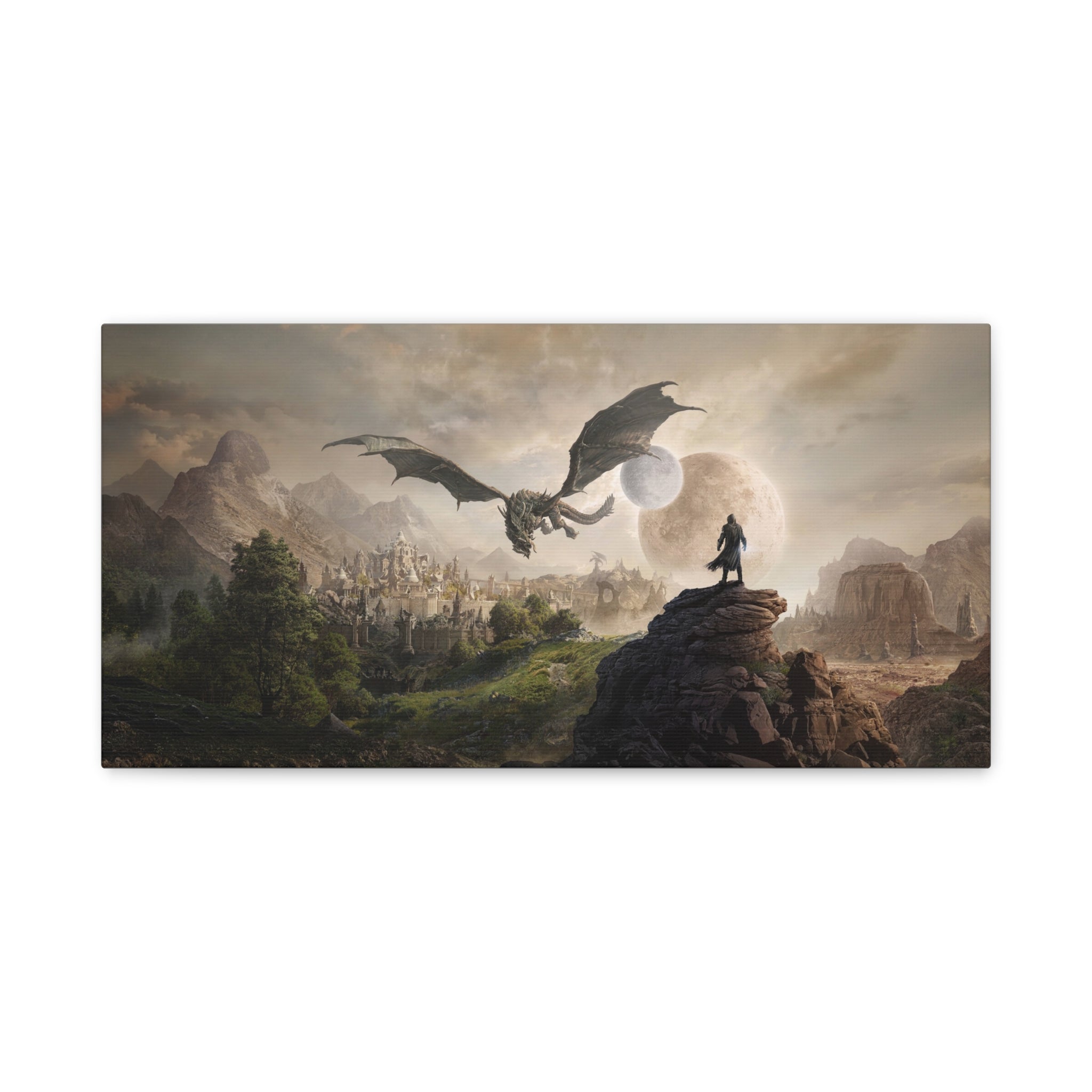 The Elder Scrolls Skyrim Canvas Wall Art - Dragon Moon Game Canvas Print Room Decor, Gaming Wall Art, Skyrim Gift