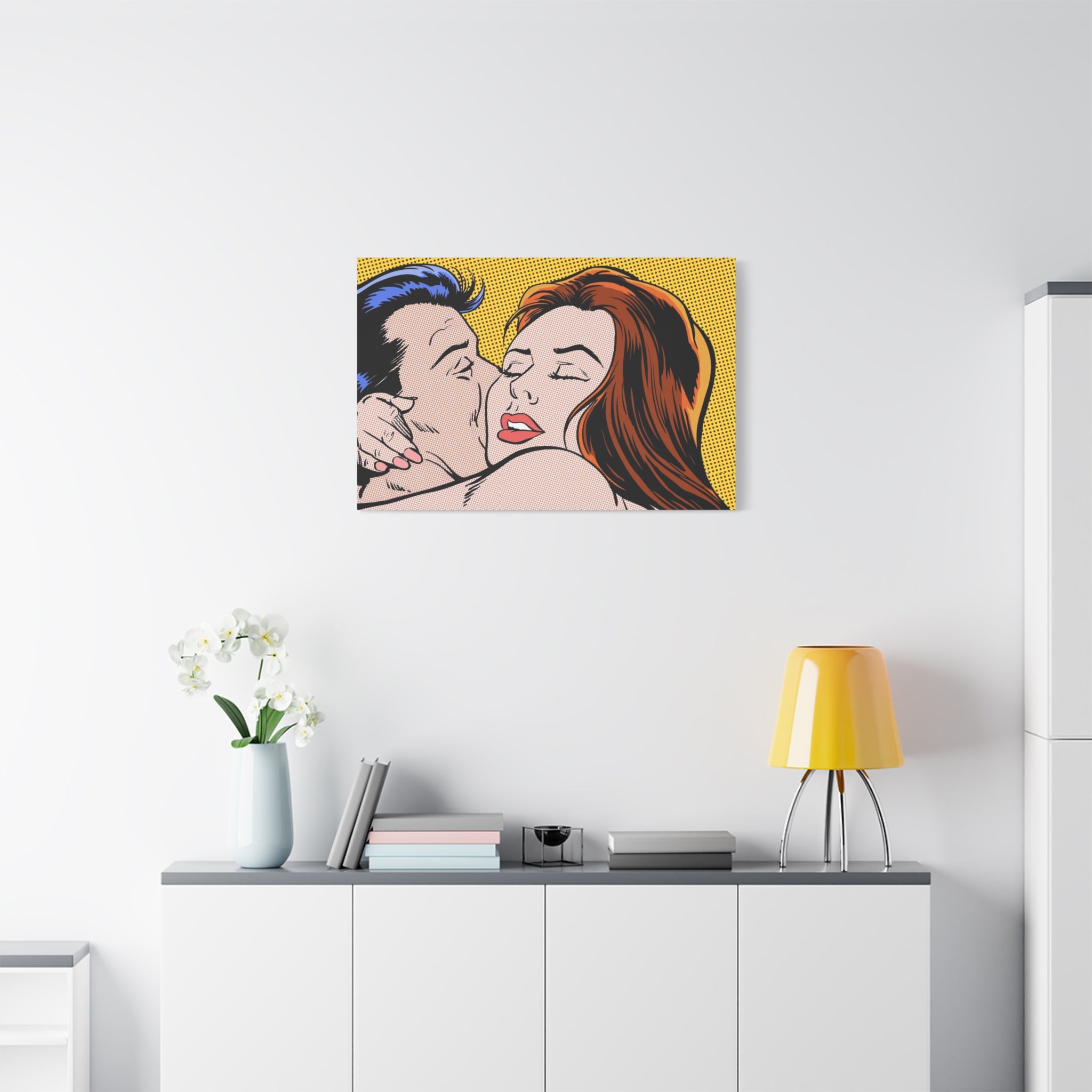 pop-art-canvas-print-retro-wall-art-stretched-matte-canvas-kiss-love-home-decor-wall-decor-poster-decorative-art-gift