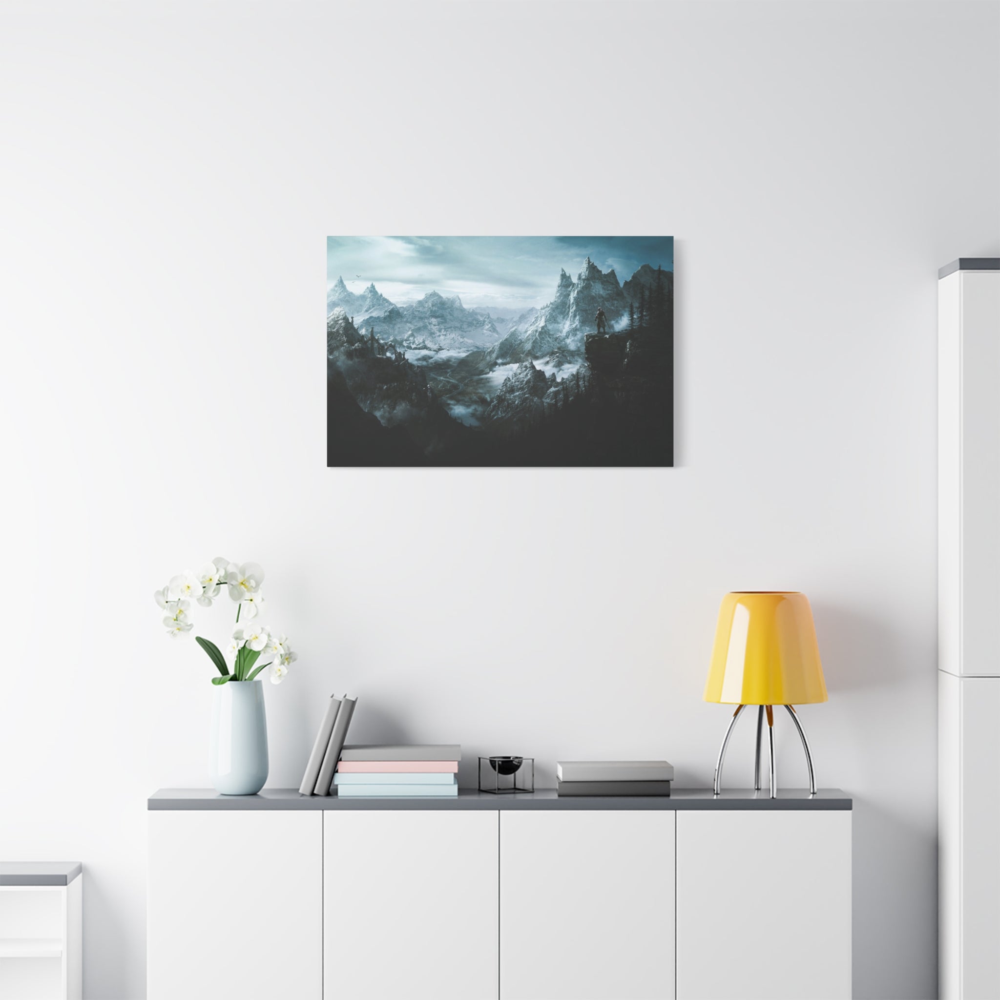 The Elder Scrolls Skyrim Canvas Wall Art - Dragon Game Canvas Print, Room Decor, Gaming Wall Art, Skyrim Landscape Gift