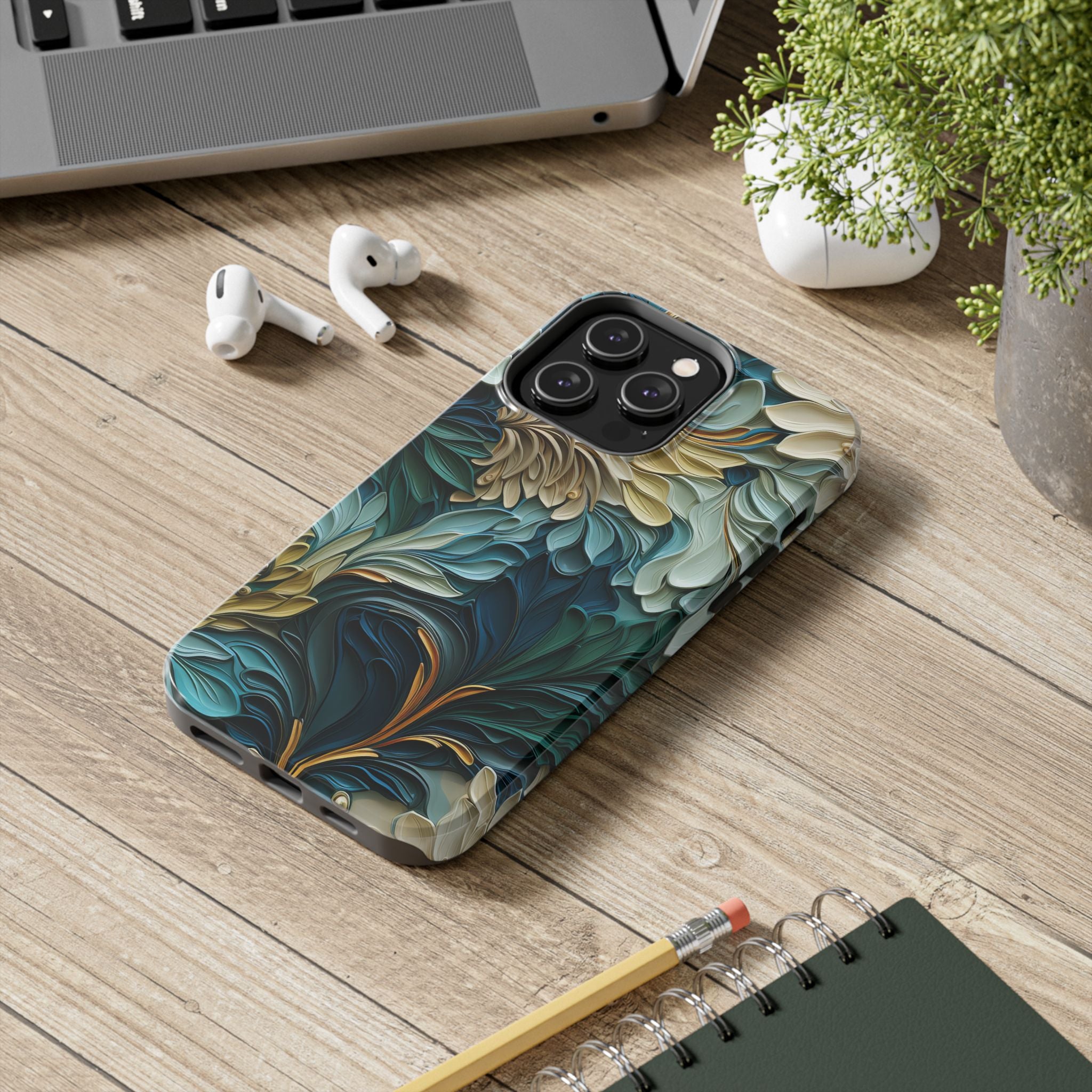 textured-art-nouveau-floral-tough-phone-case-cottagecore-iphone-case-unique-floral-phone-cover-vintage-style-iphone-case-prot