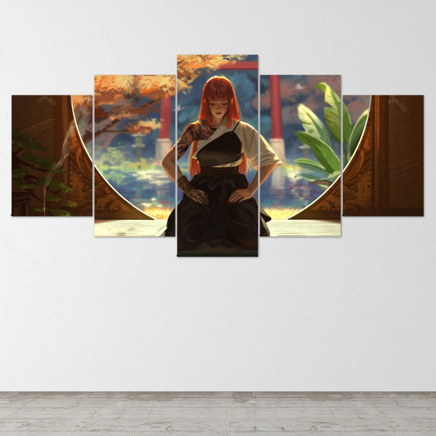 anime-samurai-girl-kimono-5-piece-canvas-wall-art-samurai-art-canvas-art-extra-large-wall-art-anime-girl-poster-5-piece-5-pan