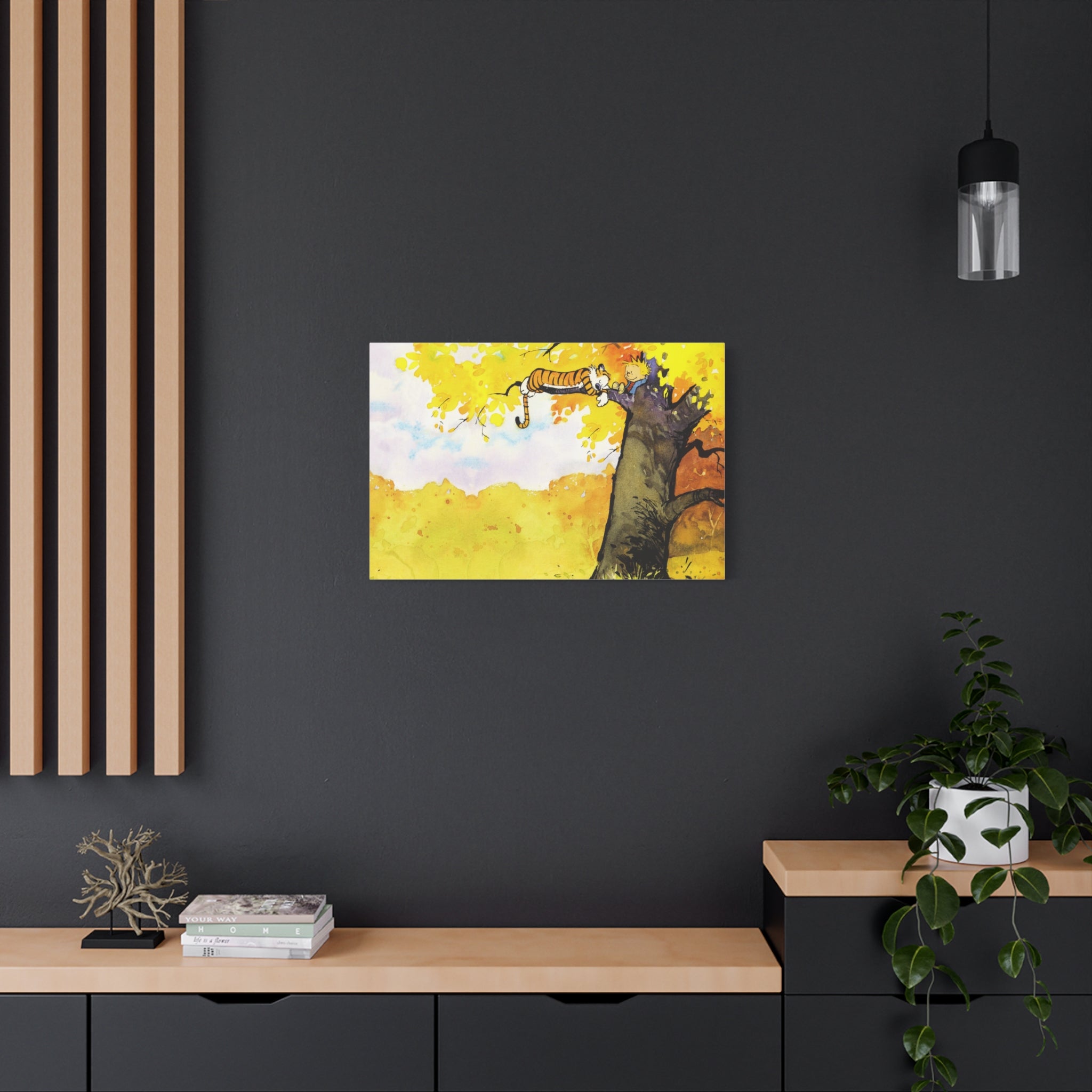 Calvin and Hobbes Canvas Wall Art - Nostalgic Comic Strip Canvas for Kids Room & Nursery Decor - Friendship Adventure Theme Print