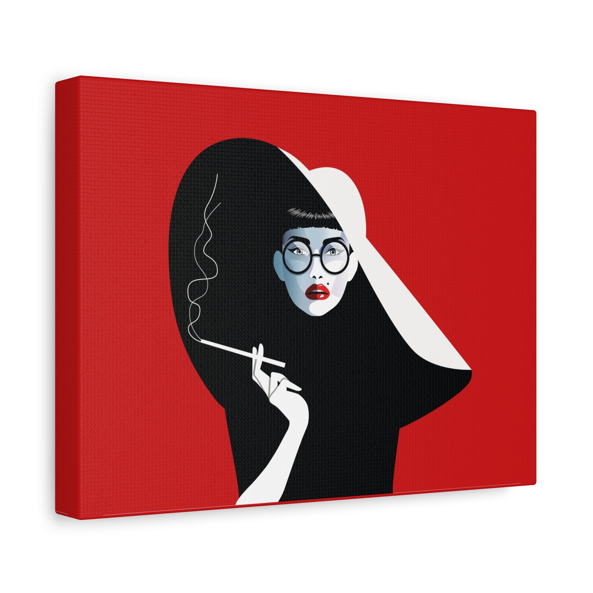 canvas-print-woman-smoking-cigarettes-wall-decor-woman-with-a-hat-style-stretched-matte-canvas-home-decor-living-room