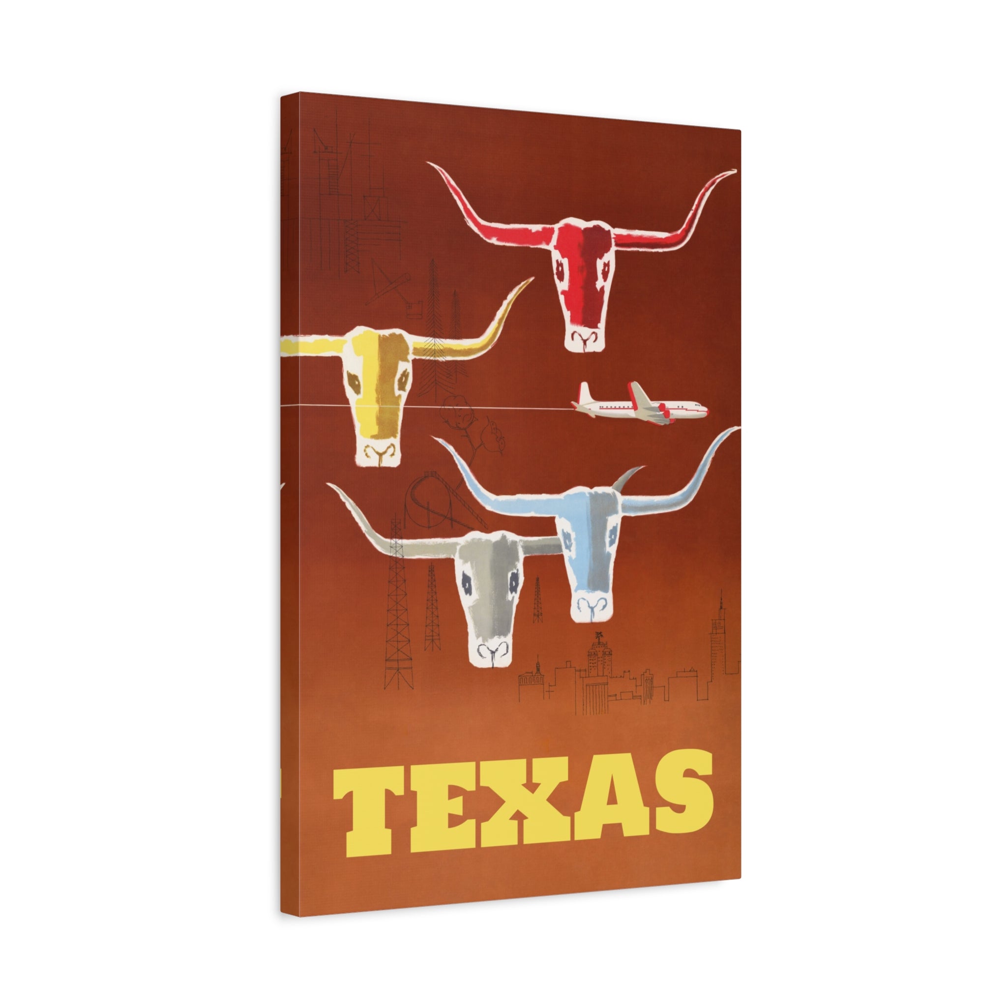 canvas-print-texas-travel-wall-art-texas-decor-longhorn-skull-matte-stretched-artwork-texas-gift-lone-star-state-souvenir