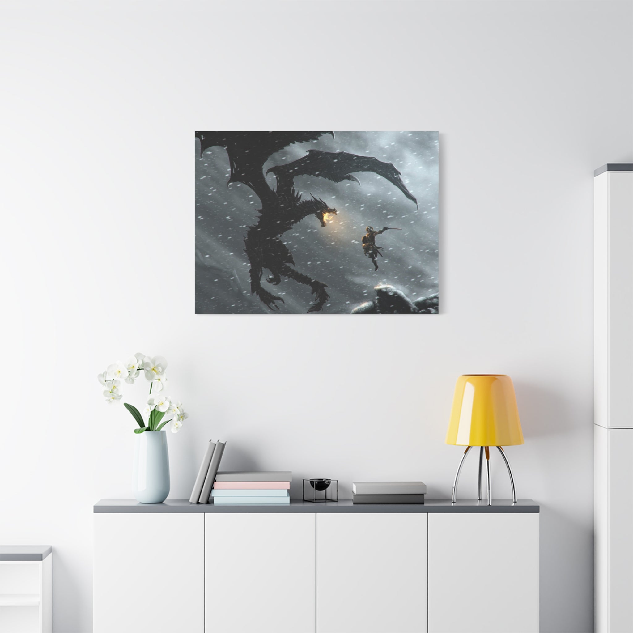 The Elder Scrolls Skyrim Canvas Wall Art - Dragon Game Canvas Print Room Decor, Viking Gaming Wall Art, Skyrim Gift