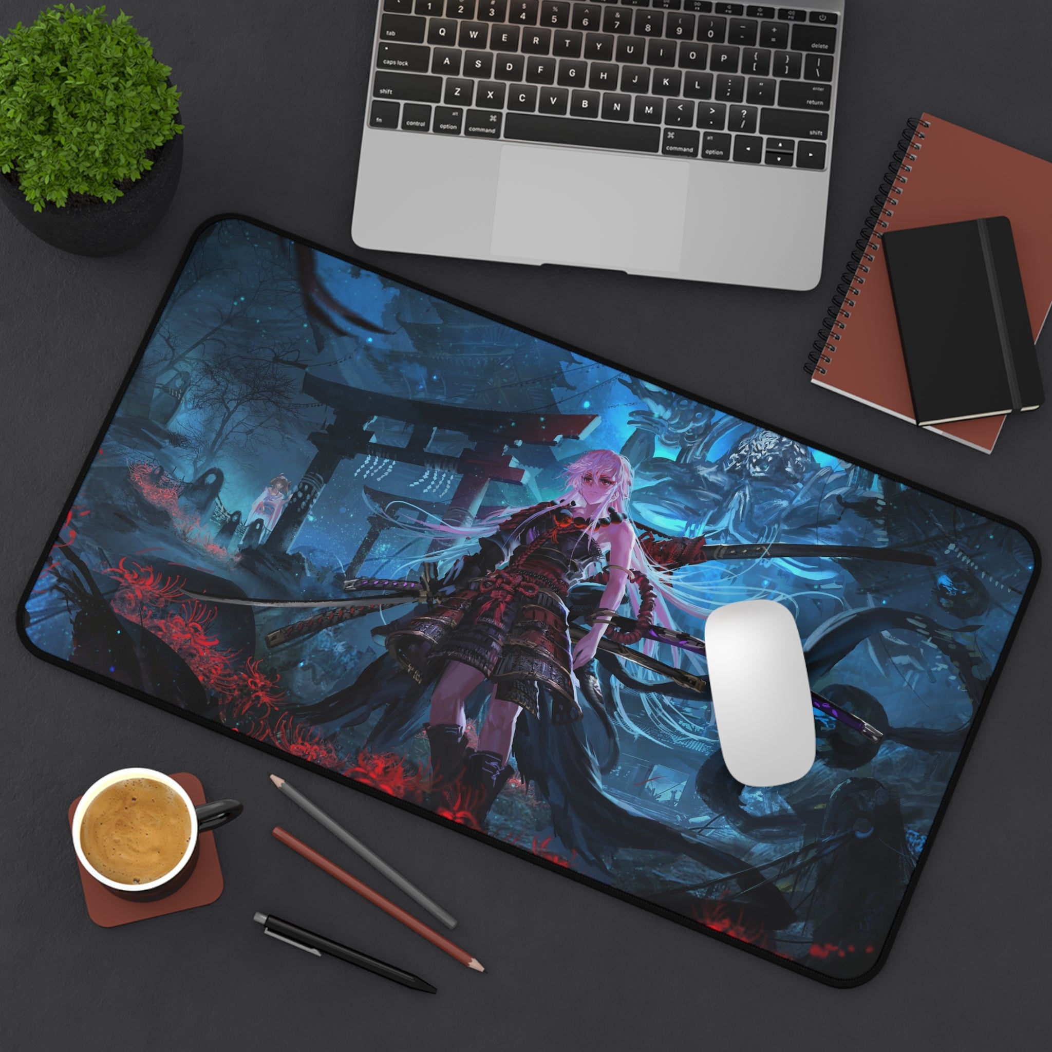 anime-samurai-girl-warrior-mouse-pad-japanese-katana-samurai-warrior-desk-mat-japanese-anime-girl-samurai-desk-pad-torii-gate