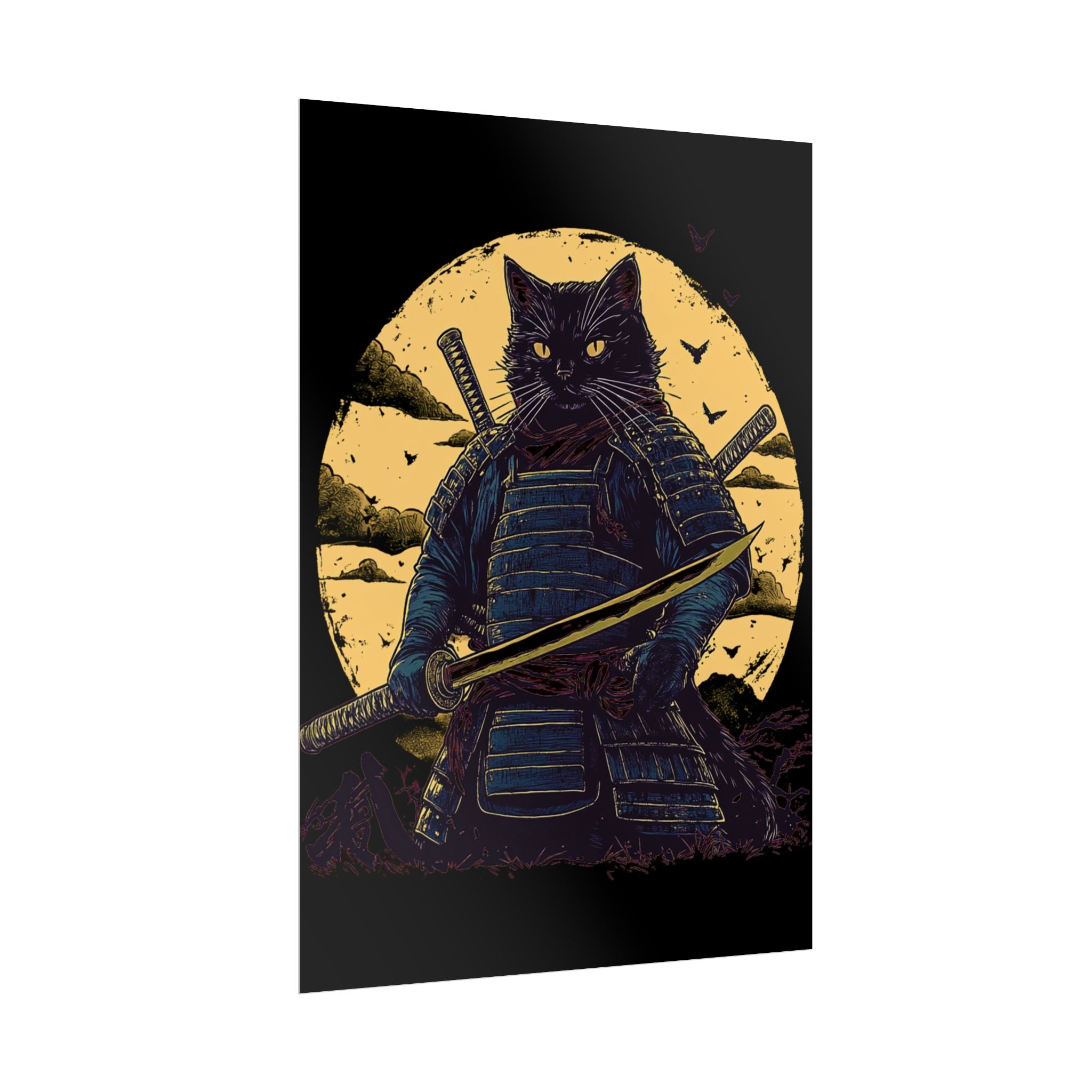retro-wall-art-samurai-cat-japanese-style-sunset-rolled-posters-home-decor-wall-hanging-poster-gift-japanese-art-poster