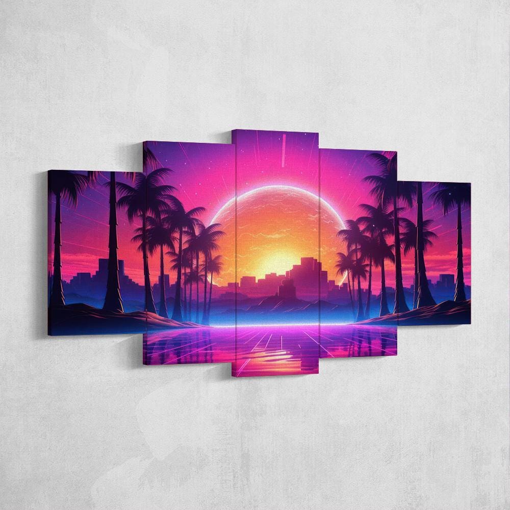vaporwave-sunset-5-piece-canvas-wall-art-synthwave-wall-decor-for-bedroom-and-living-room-retrowave-wall-art-large-wall-art-p