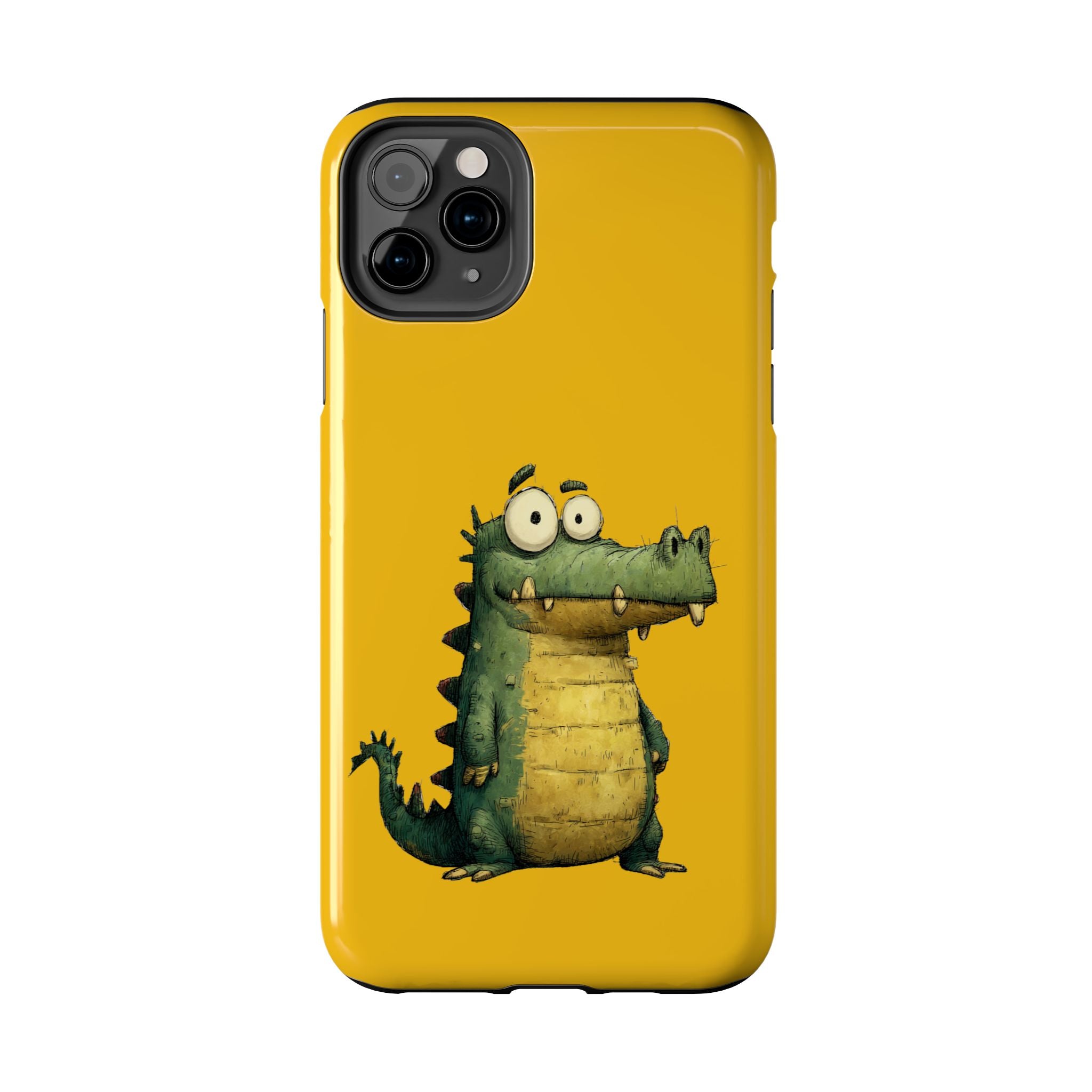 Quirky Funny Alligator iPhone Tough Case - Kawaii Animal Phone Cover - Crocodile Protective Phone Cover - Yellow iPhone Case