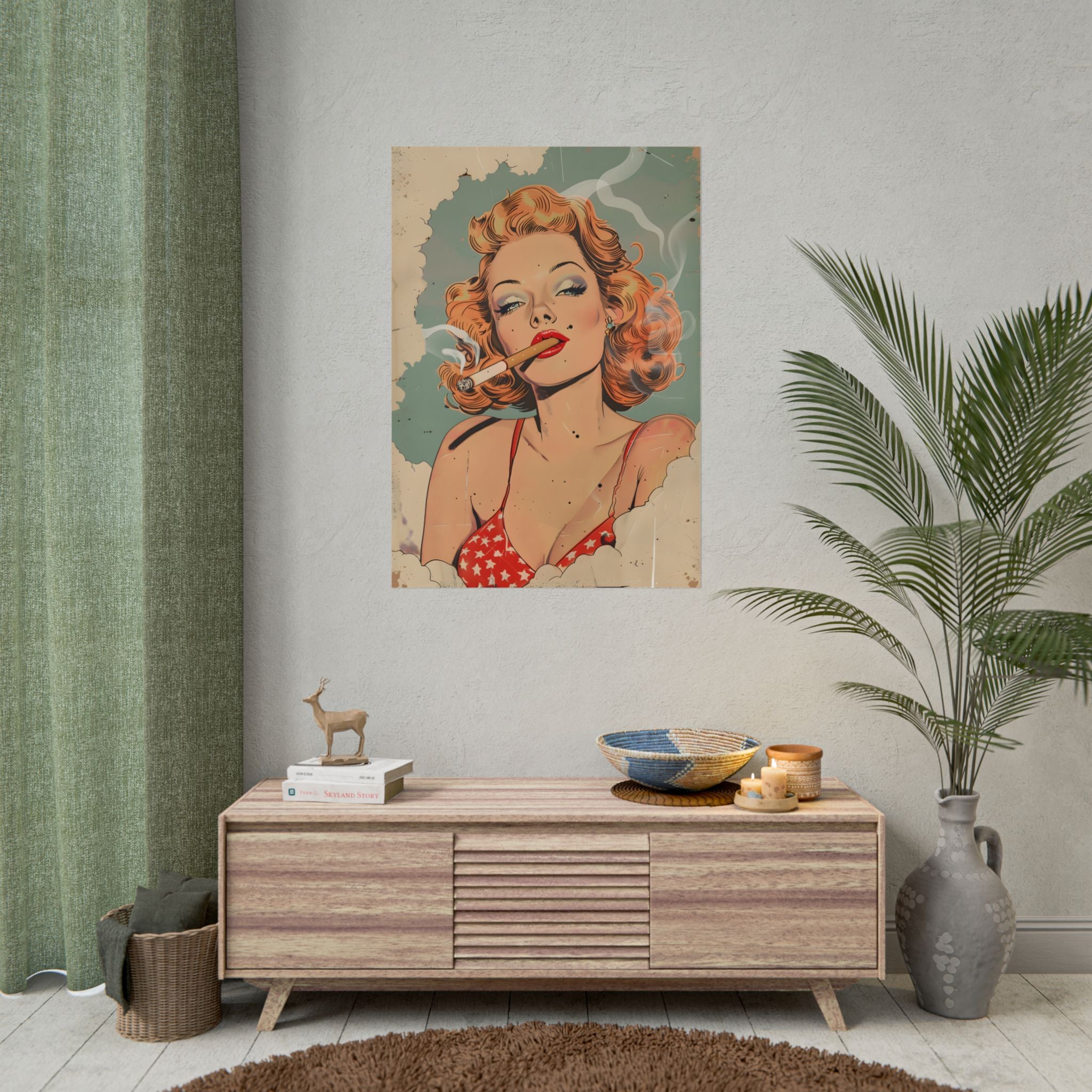 vintage-pin-up-girl-poster-print-girl-smoking-cigarette-wall-art-retro-pinup-poster-pin-up-illustration-home-decor-wall-hangi
