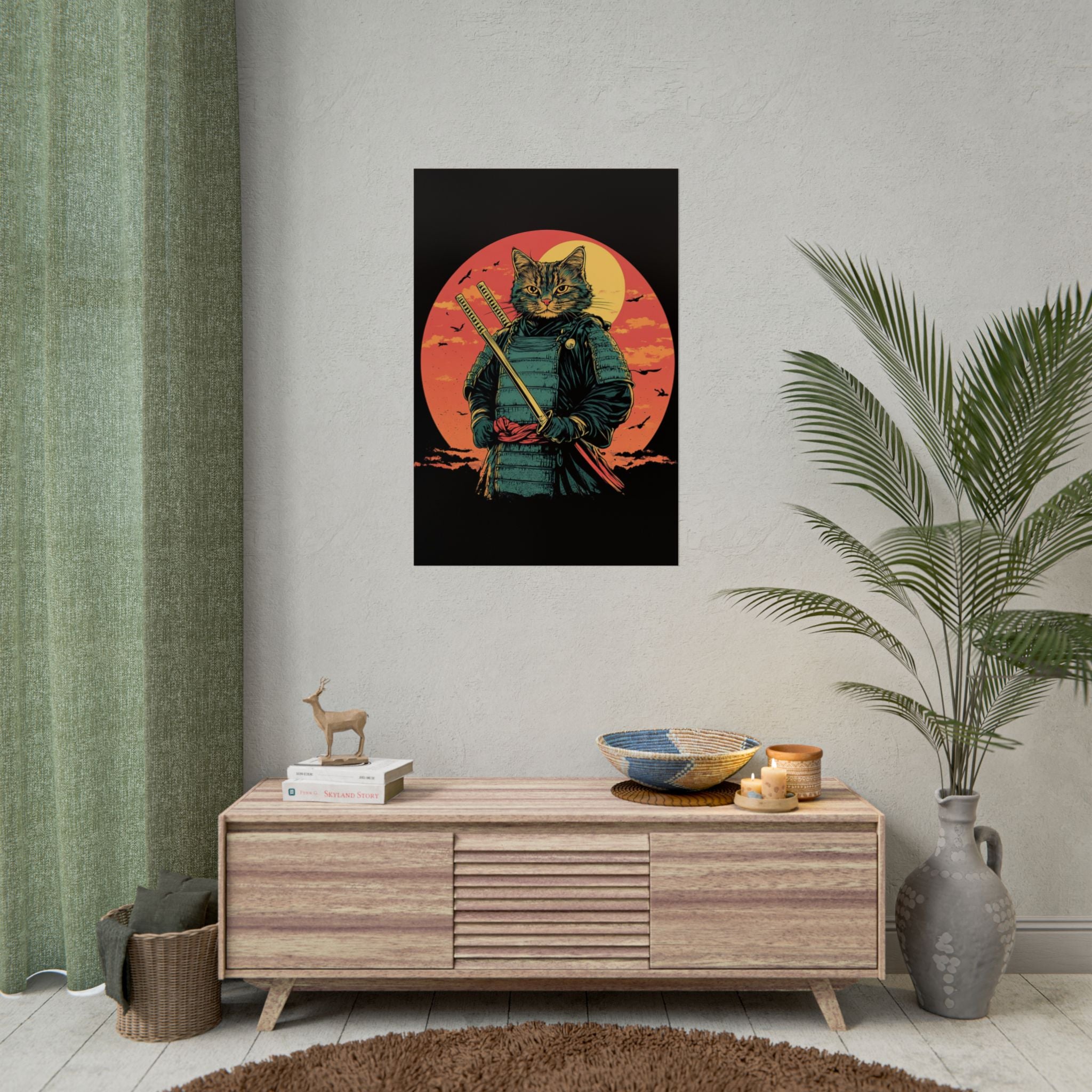 retro-wall-art-samurai-cat-japanese-style-sunset-rolled-posters-home-decor-wall-hanging-poster-gift-japanese-art-poster-1