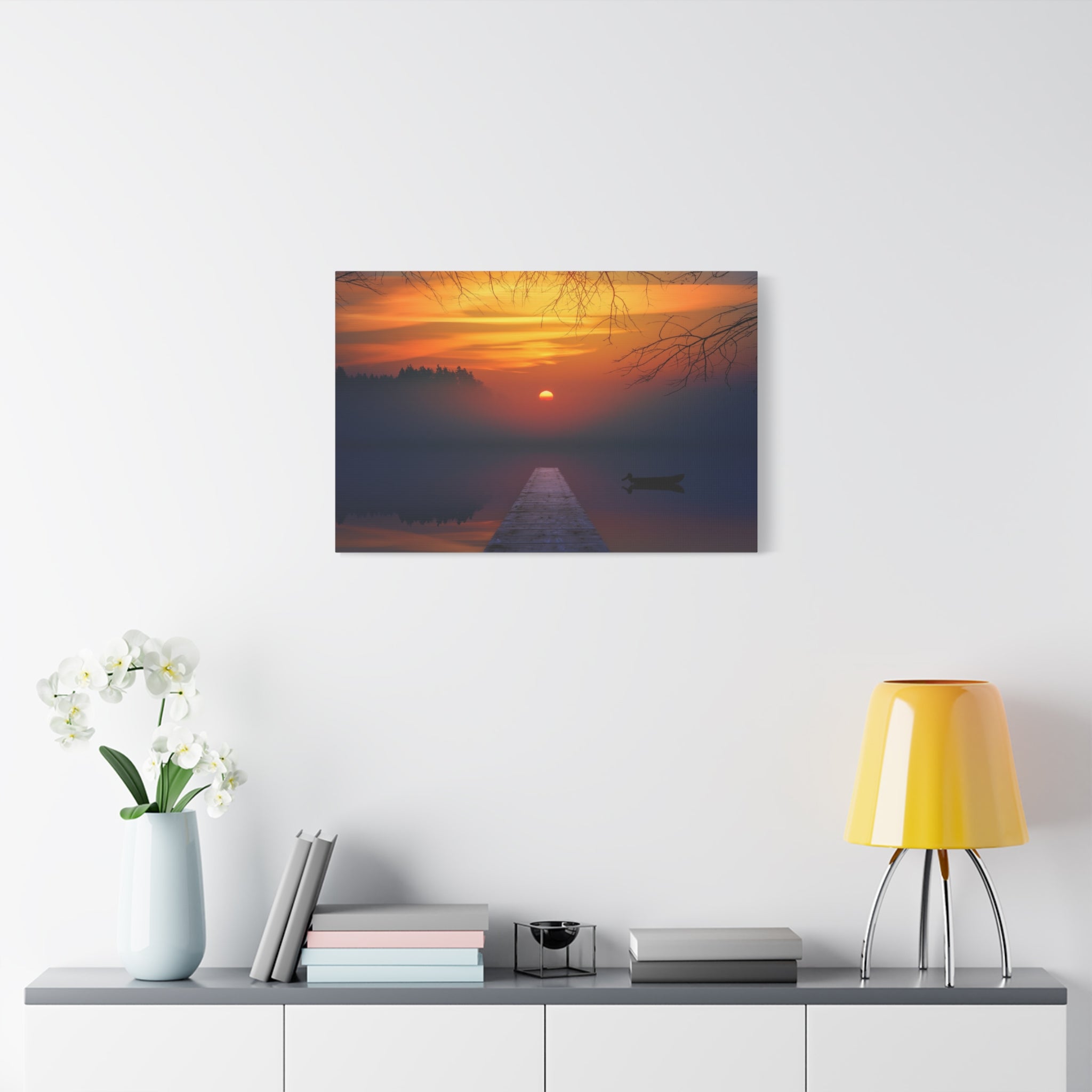 canvas-print-sunset-lake-nature-dock-wall-art-stretched-matte-canvas-home-decor-gift-for-nature-lovers-scenic-canvas-art