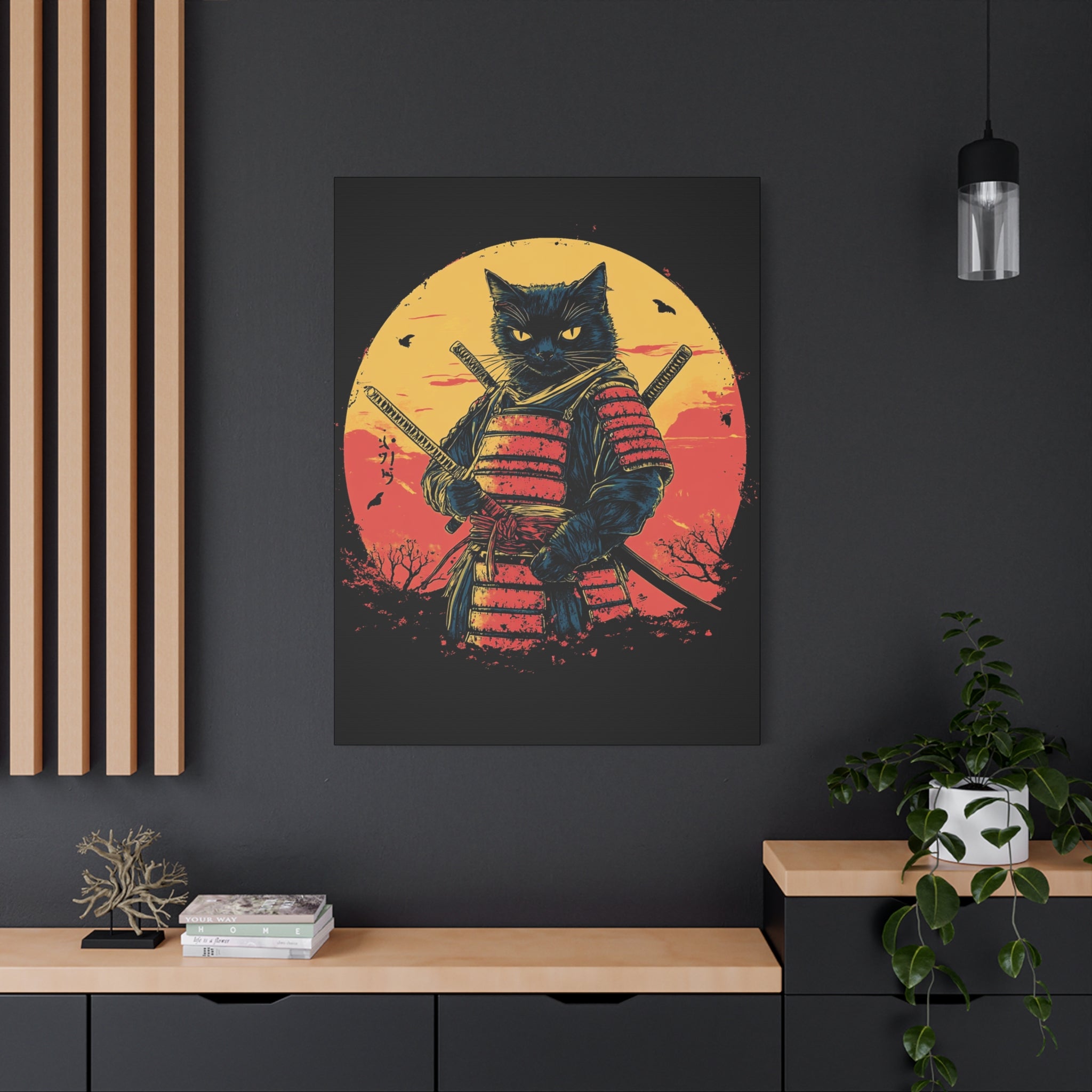 canvas-wall-art-samurai-cat-japanese-style-sunset-retro-wall-decor-stretched-matte-canvas-wall-hanging-home-decor-retro-wall-