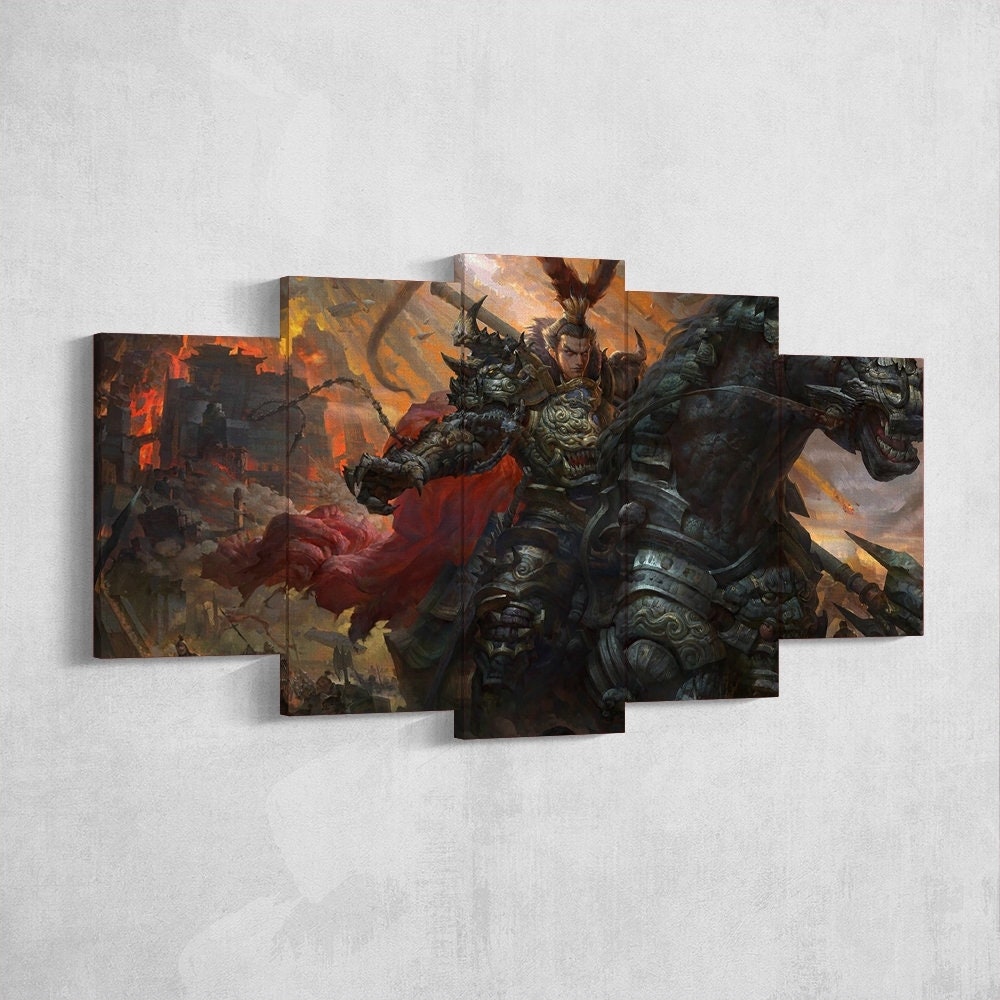 samurai-samurai-warrior-fantasy-katana-5-piece-canvas-wall-art-samurai-art-extra-large-wall-art-samurai-poster-5-piece-5-pane