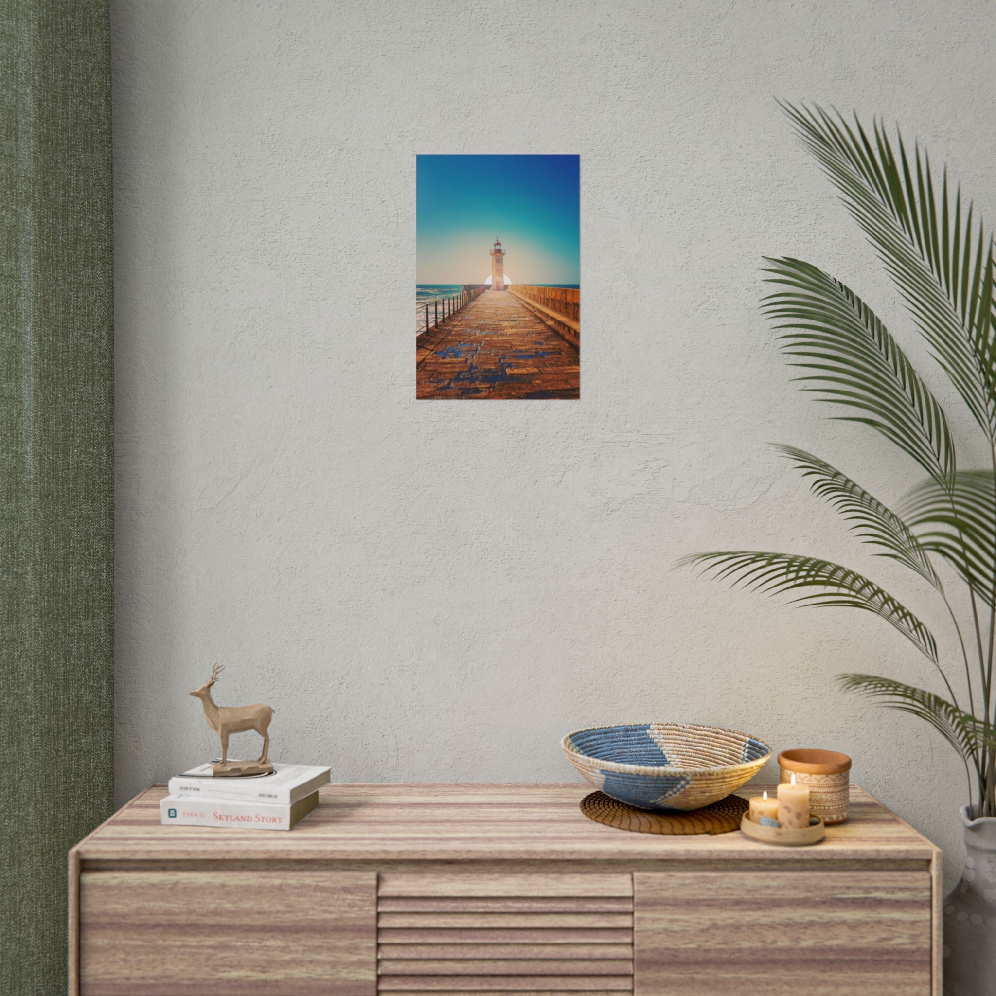 lighthouse-on-rock-poster-print-coastal-wall-art-nautical-decor-beach-house-decoration-seaside-wall-sunset-wall-decor