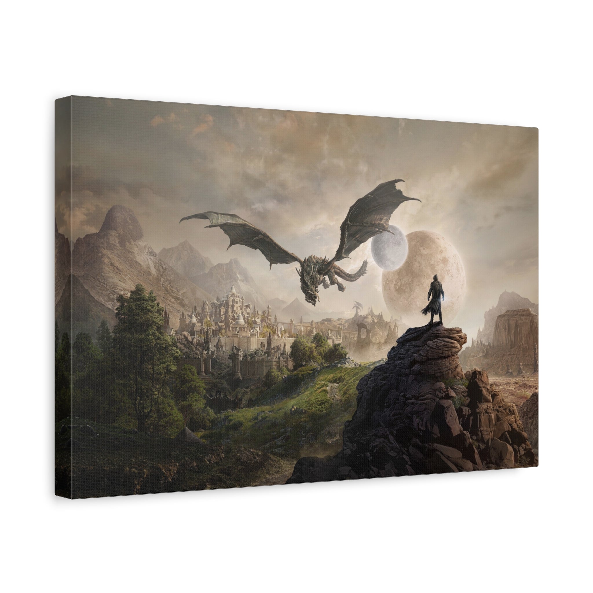 The Elder Scrolls Skyrim Canvas Wall Art - Dragon Moon Game Canvas Print Room Decor, Gaming Wall Art, Skyrim Gift