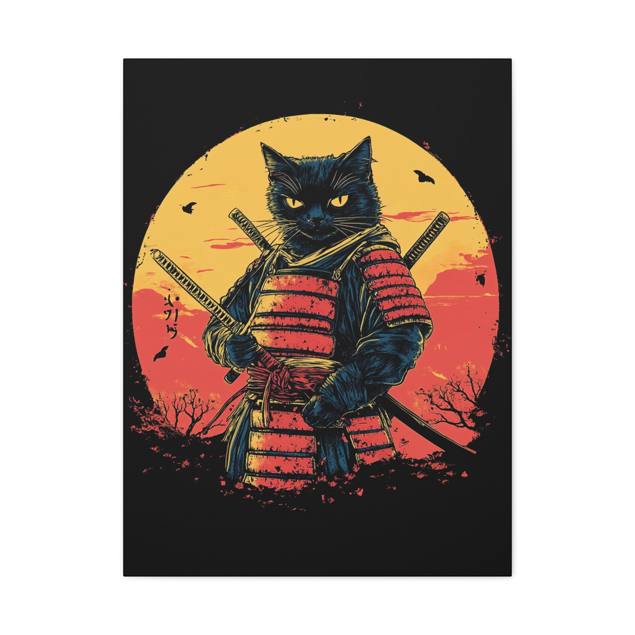 canvas-wall-art-samurai-cat-japanese-style-sunset-retro-wall-decor-stretched-matte-canvas-wall-hanging-home-decor-retro-wall-