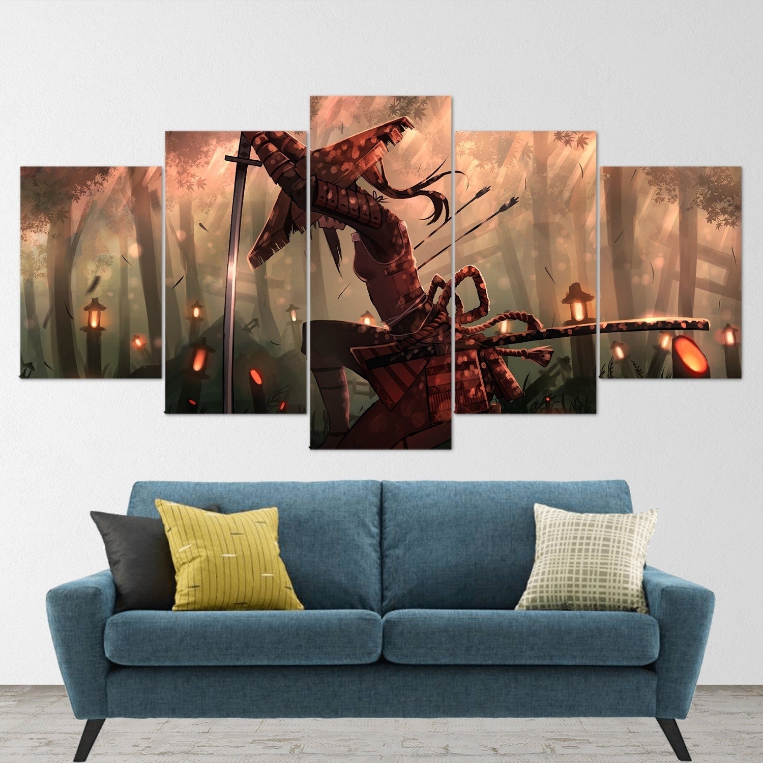 anime-samurai-girl-katana-5-piece-canvas-wall-art-samurai-art-canvas-art-extra-large-wall-art-anime-girl-poster-5-piece-5-pan
