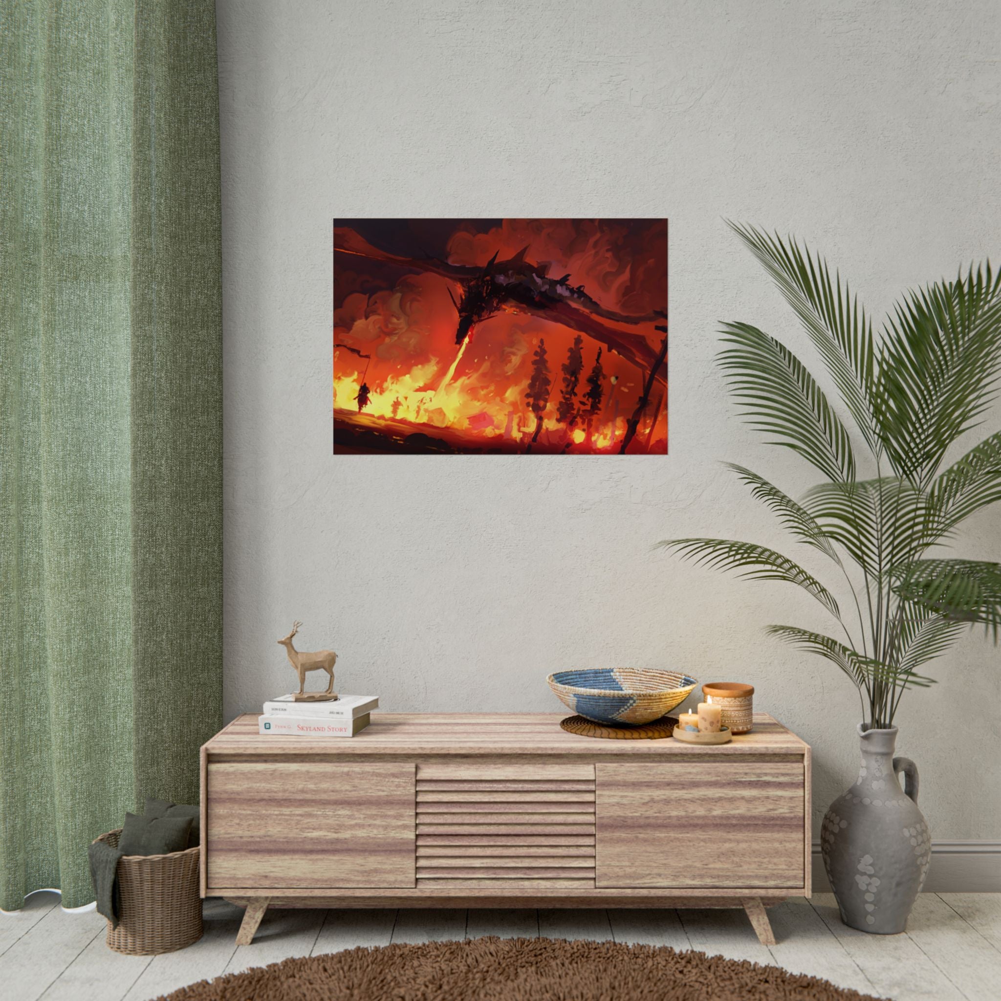 dragon-fire-rolled-poster-fantasy-art-print-mythical-creature-room-decor-dungeons-and-dragons-wall-art-magical-poster-print-m