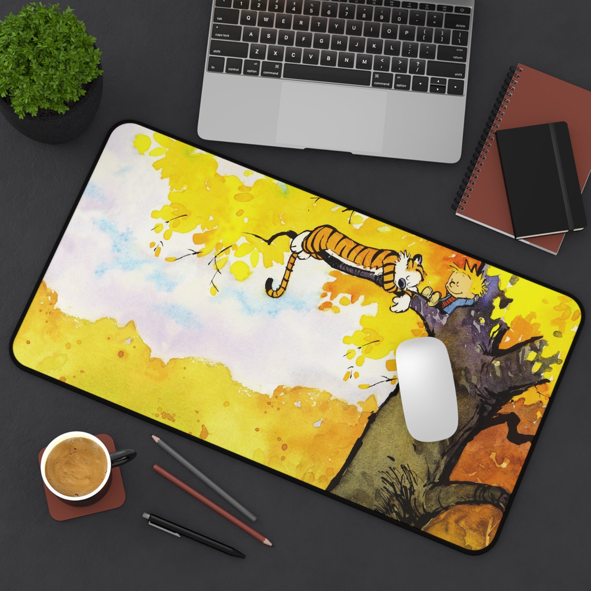 Calvin and Hobbes Mouse Pad, Yellow Cartoon Mouse Pad Desk Pad, Comicbook Desk Mat, Gift for Desk