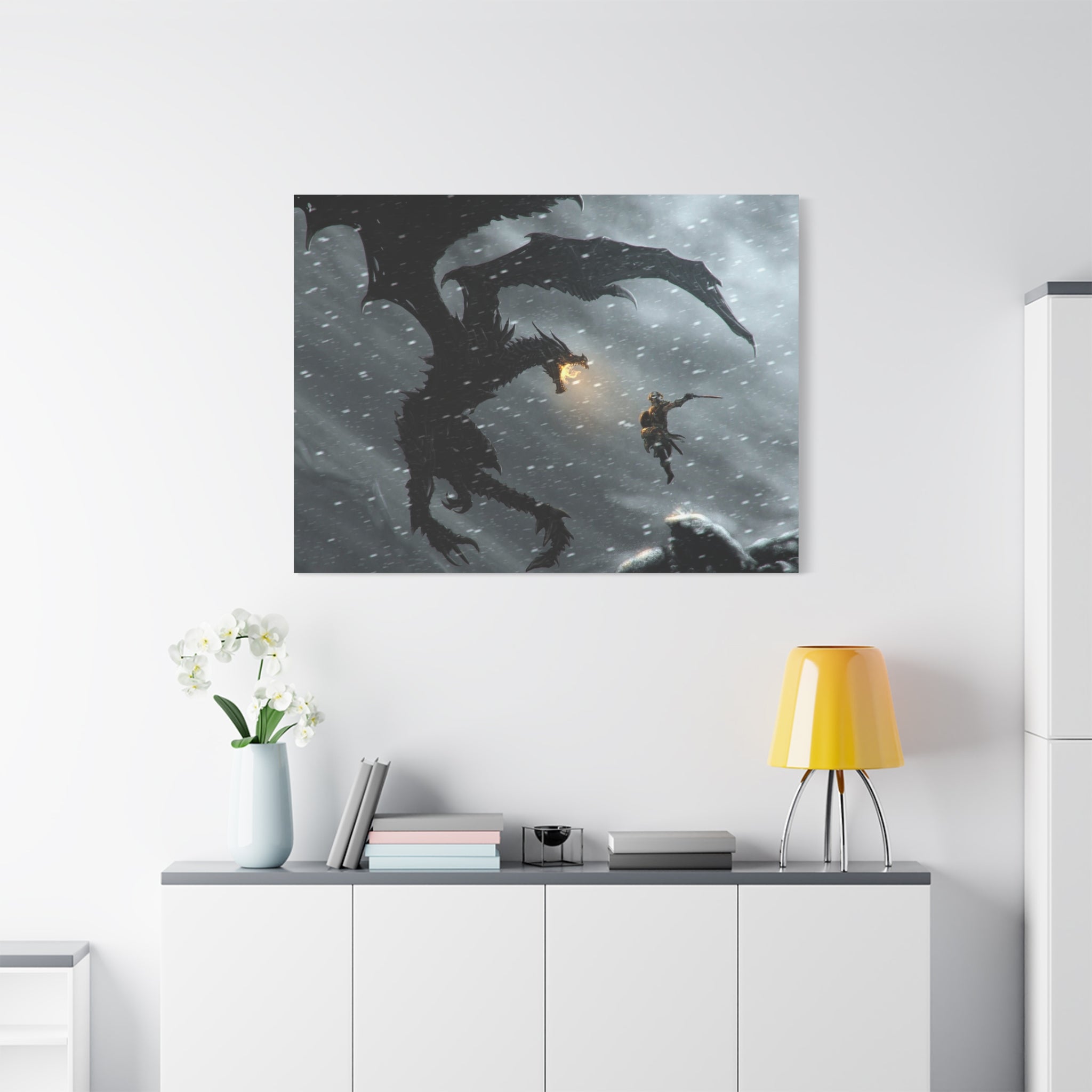 The Elder Scrolls Skyrim Canvas Wall Art - Dragon Game Canvas Print Room Decor, Viking Gaming Wall Art, Skyrim Gift