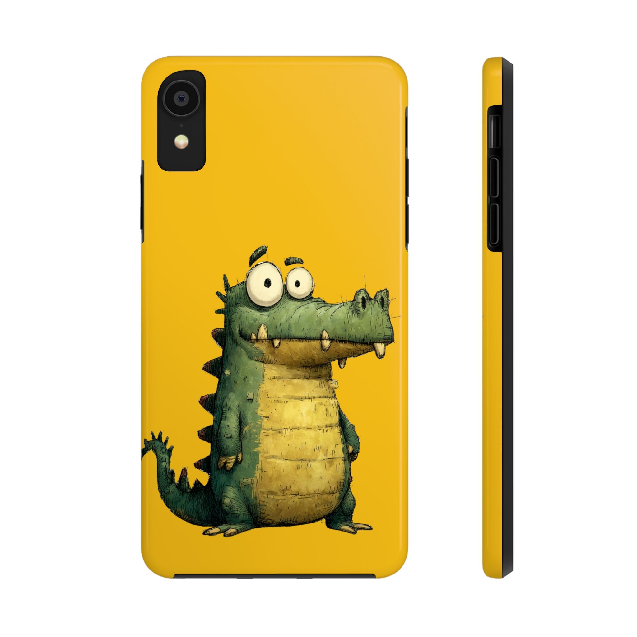 Quirky Funny Alligator iPhone Tough Case - Kawaii Animal Phone Cover - Crocodile Protective Phone Cover - Yellow iPhone Case