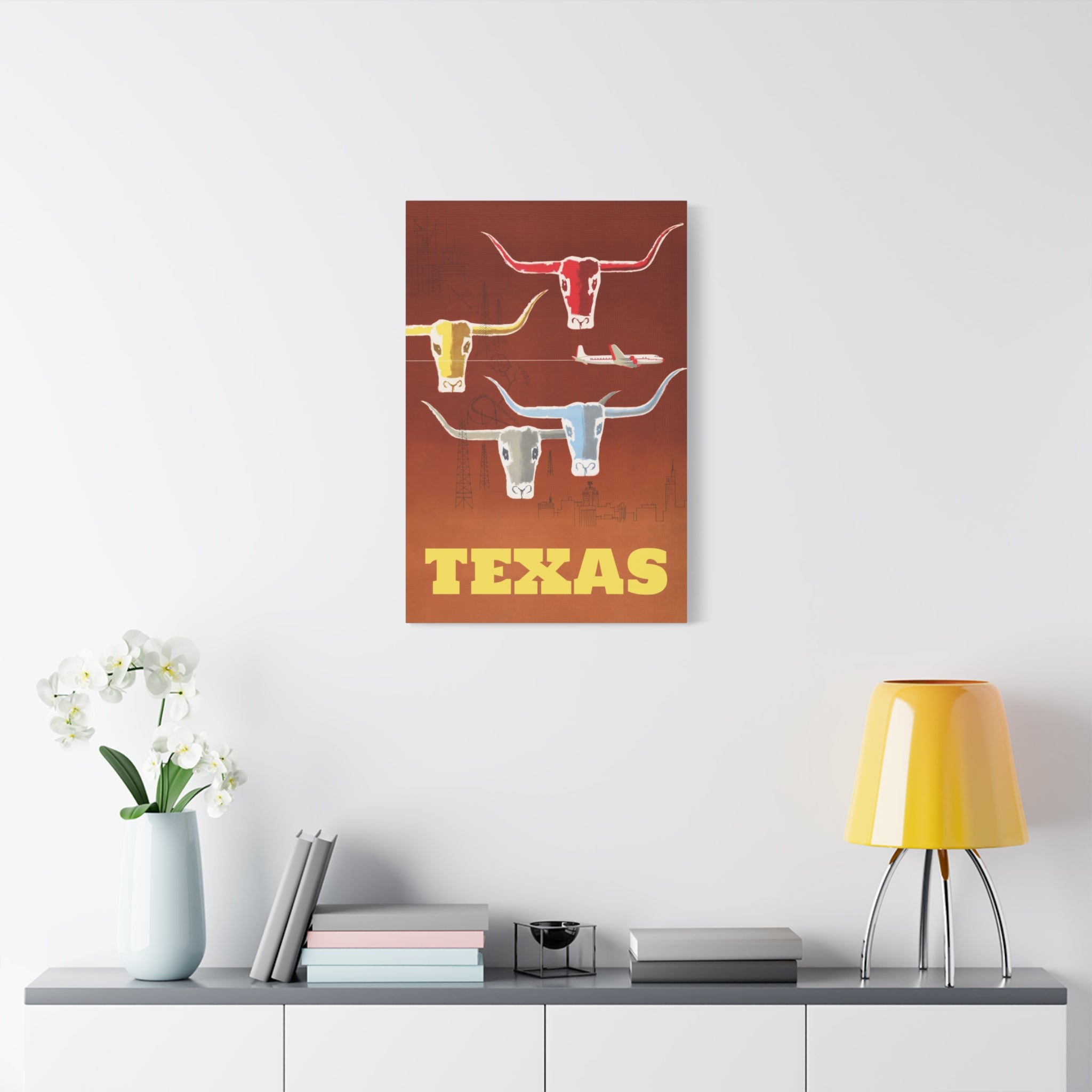 canvas-print-texas-travel-wall-art-texas-decor-longhorn-skull-matte-stretched-artwork-texas-gift-lone-star-state-souvenir