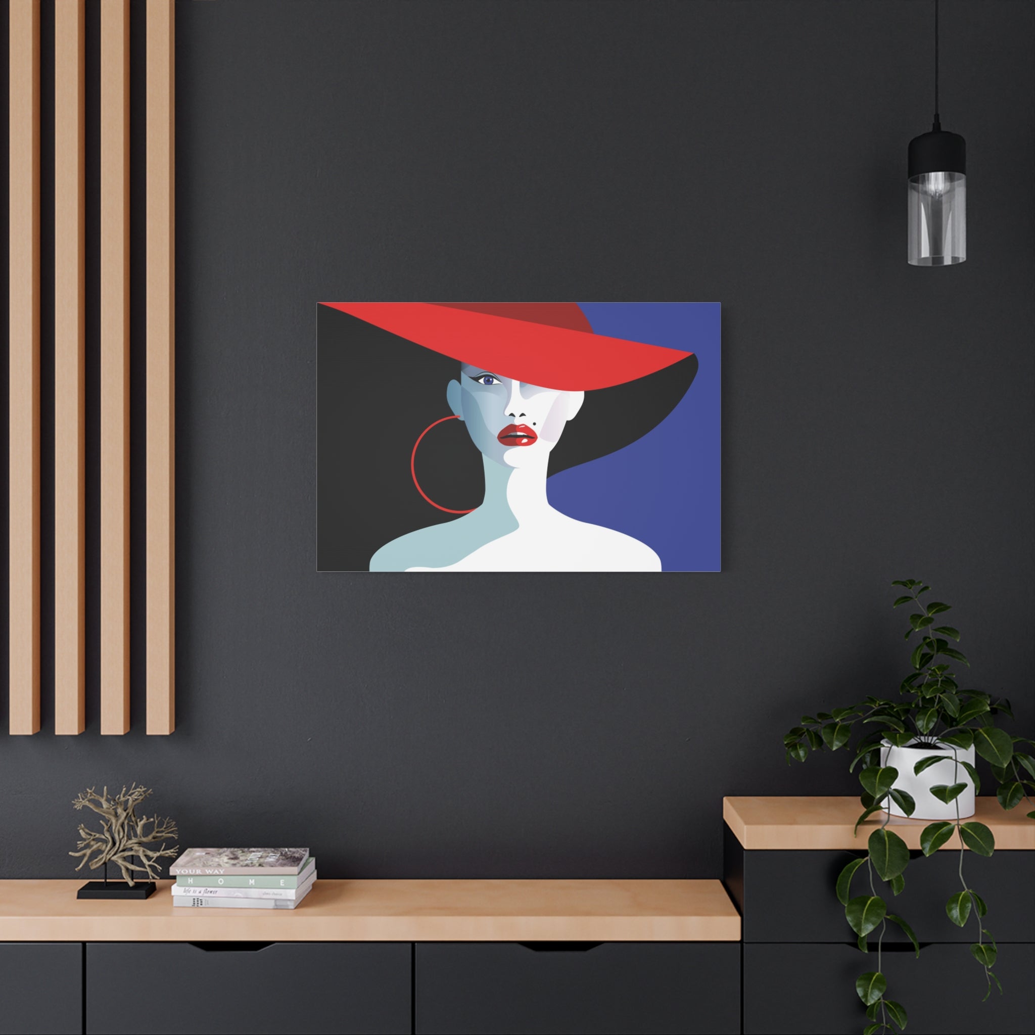 canvas-print-wall-decor-woman-hat-style-lips-art-matte-canvas-stretched-home-decor-room-decor-art-poster-fashion-art-gift