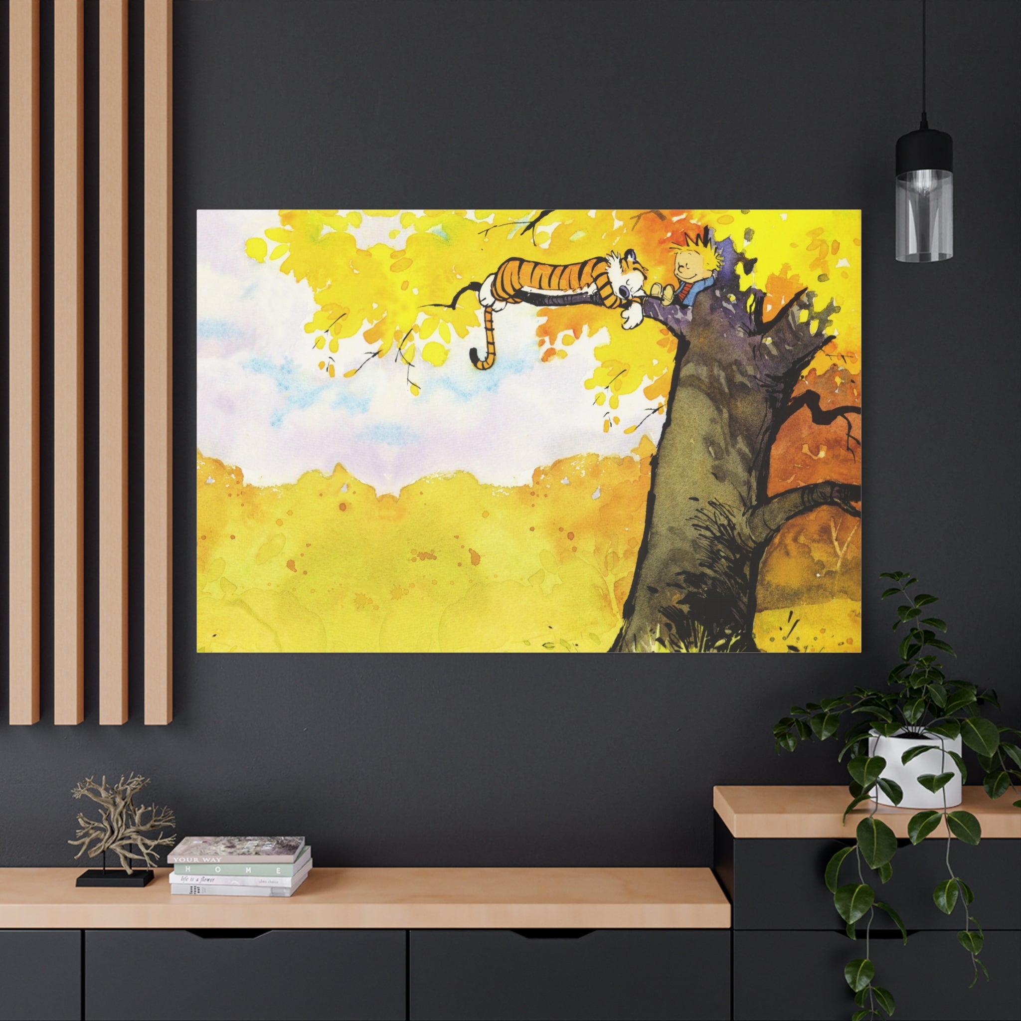 Calvin and Hobbes Canvas Wall Art - Nostalgic Comic Strip Canvas for Kids Room & Nursery Decor - Friendship Adventure Theme Print