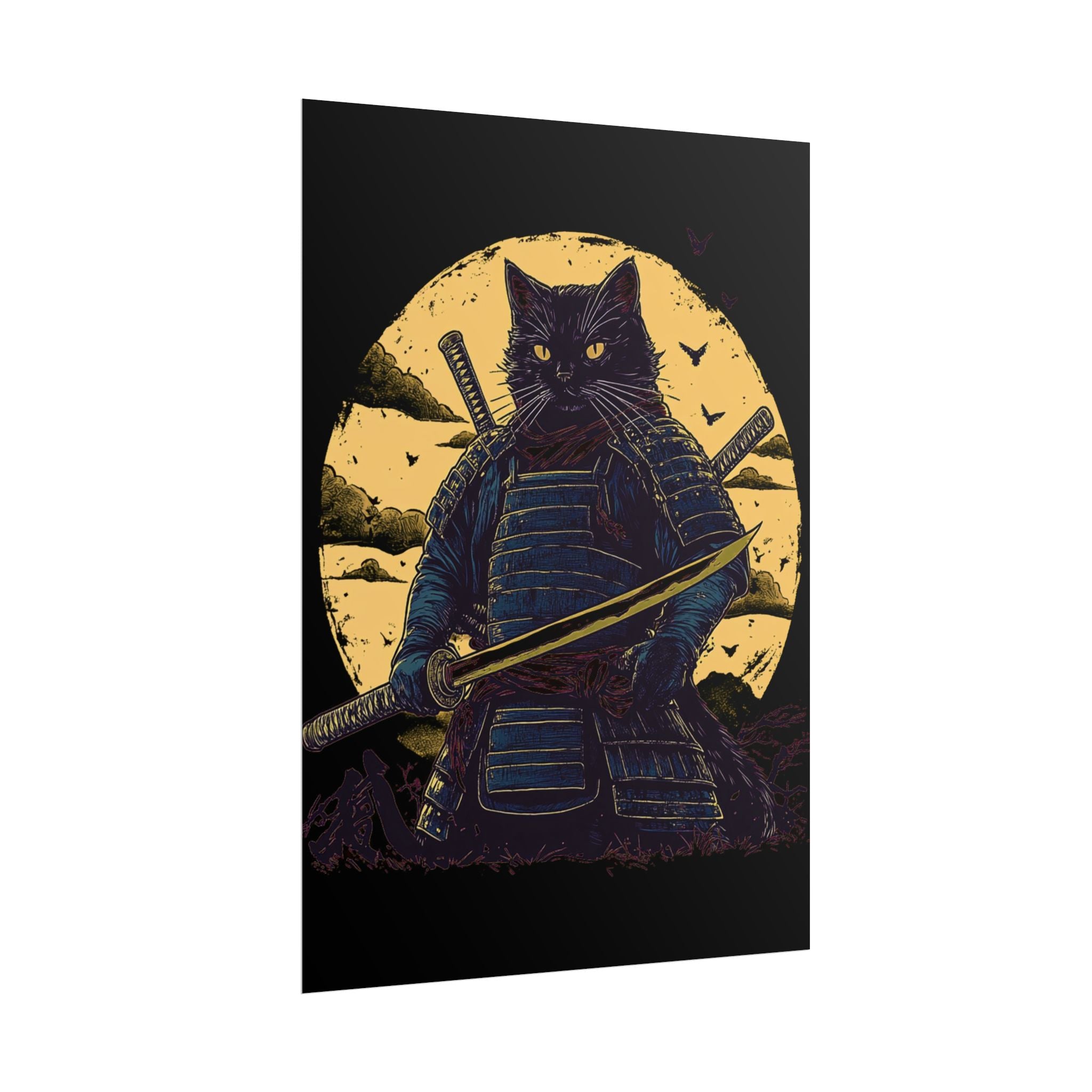 retro-wall-art-samurai-cat-japanese-style-sunset-rolled-posters-home-decor-wall-hanging-poster-gift-japanese-art-poster