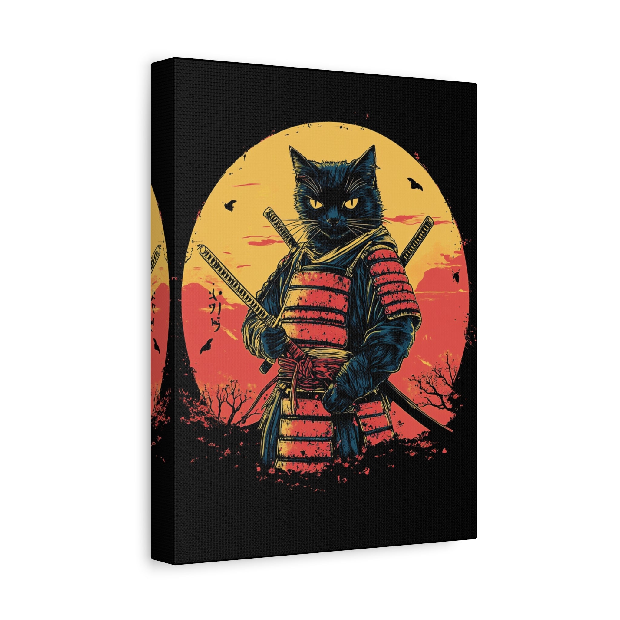 canvas-wall-art-samurai-cat-japanese-style-sunset-retro-wall-decor-stretched-matte-canvas-wall-hanging-home-decor-retro-wall-
