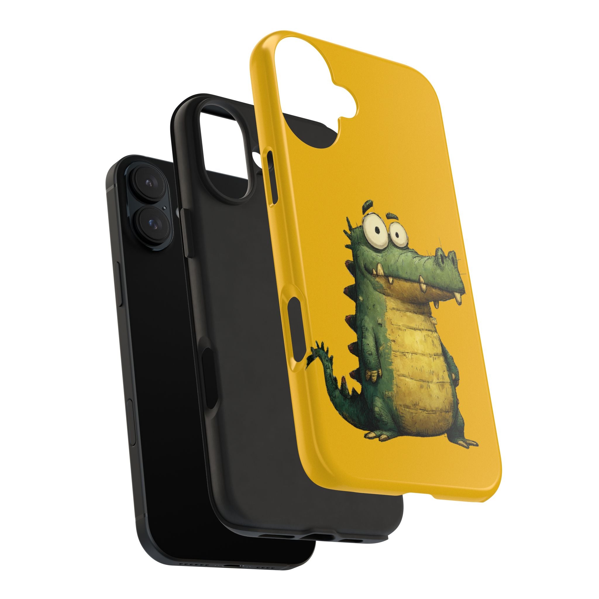 Quirky Funny Alligator iPhone Tough Case - Kawaii Animal Phone Cover - Crocodile Protective Phone Cover - Yellow iPhone Case