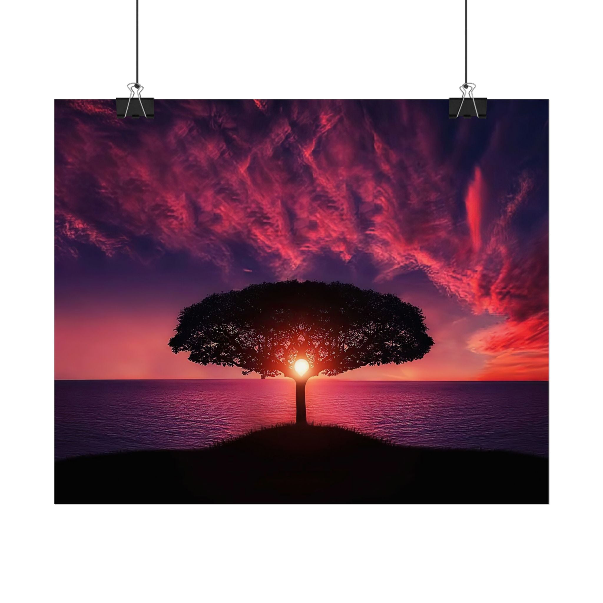 Panoramic Sunset Poster Print, Tree Wall Art, Scenery Decor, Exra Large Wall Art, Canvas Art Print, Landscape, Nature Wall Decor