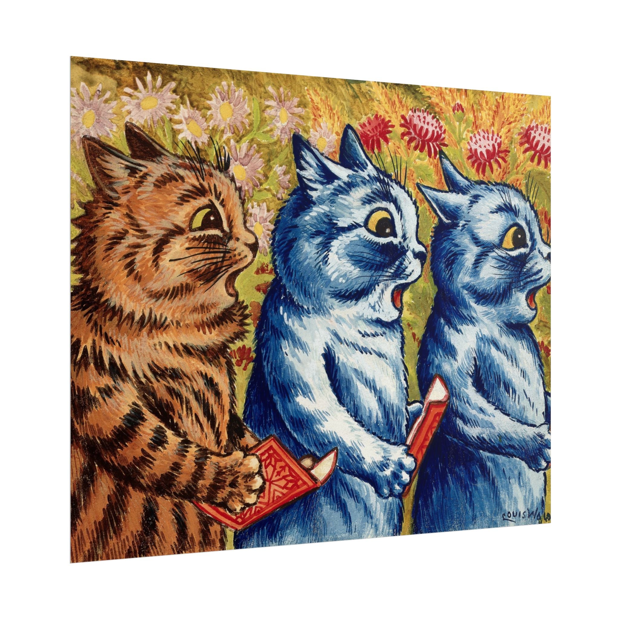 louis-wain-cat-poster-print-gouache-art-three-cats-singing-wall-decor-cat-print-home-office-decoration-unique-cat-louis-wain-