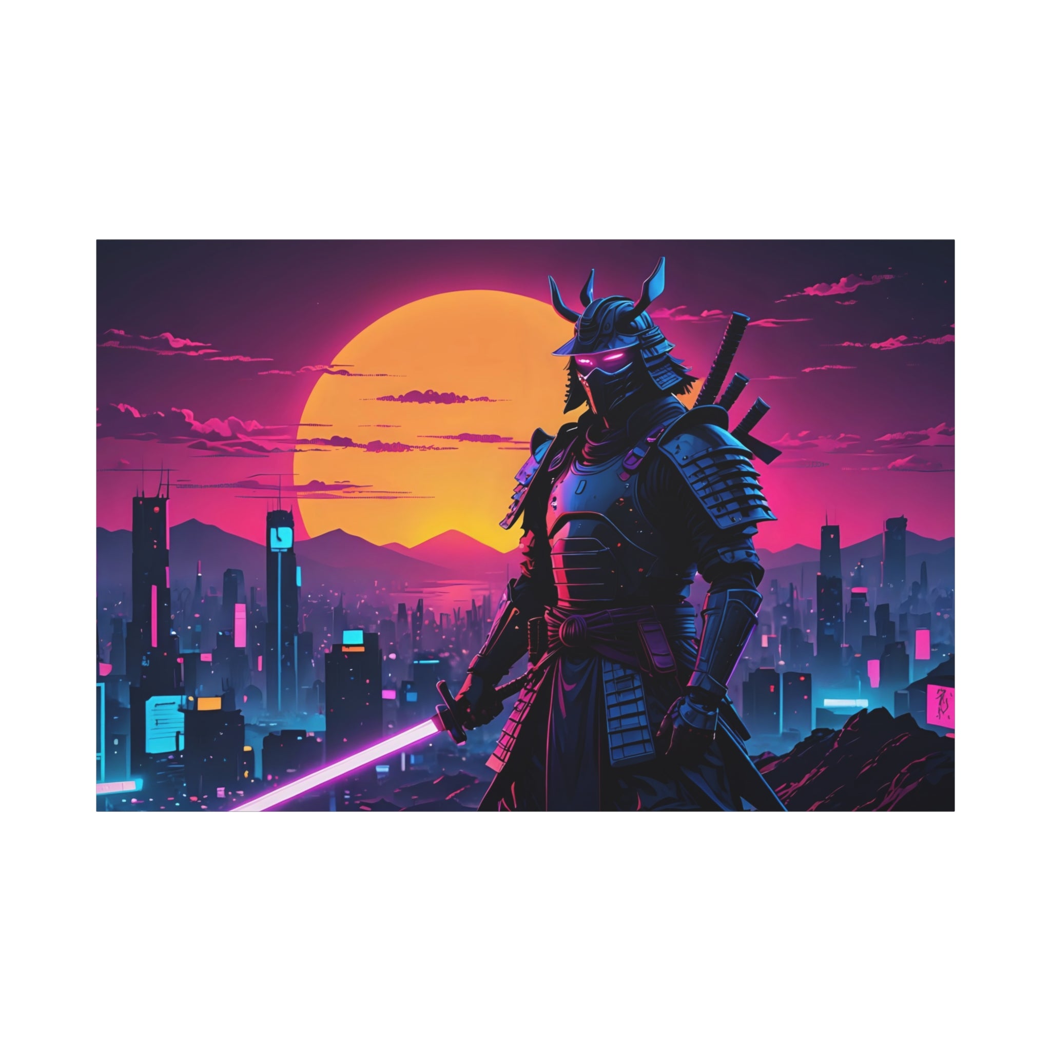 canvas-print-samurai-retrowave-synthawave-wall-art-poster-gift-for-anime-fans-home-decor-japanese-art-retro-aesthetic-dorm-ro