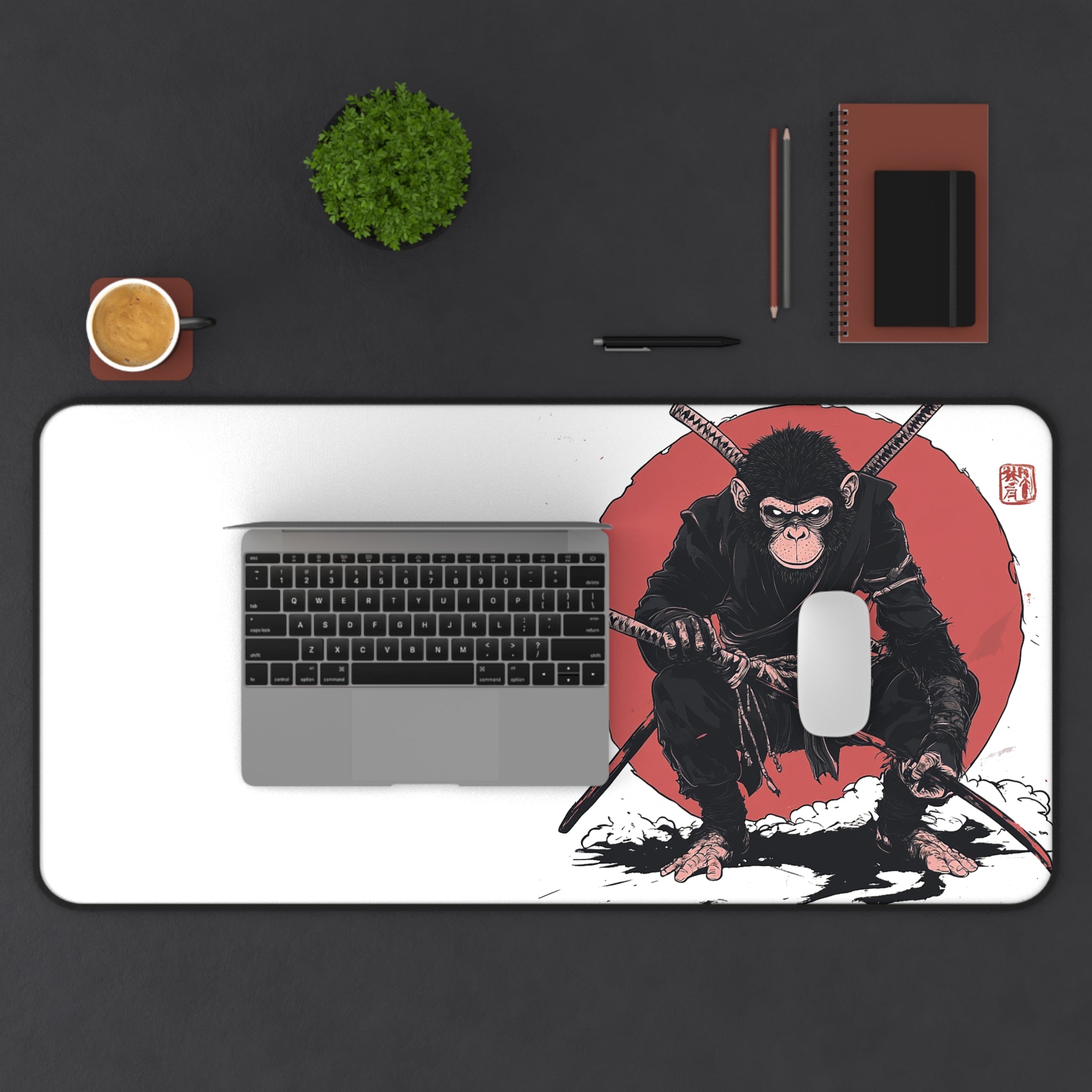 ninja-monkey-mouse-pad-desk-pad-japanese-samurai-design-ninja-warrior-desk-mat-xlarge-mouse-pad