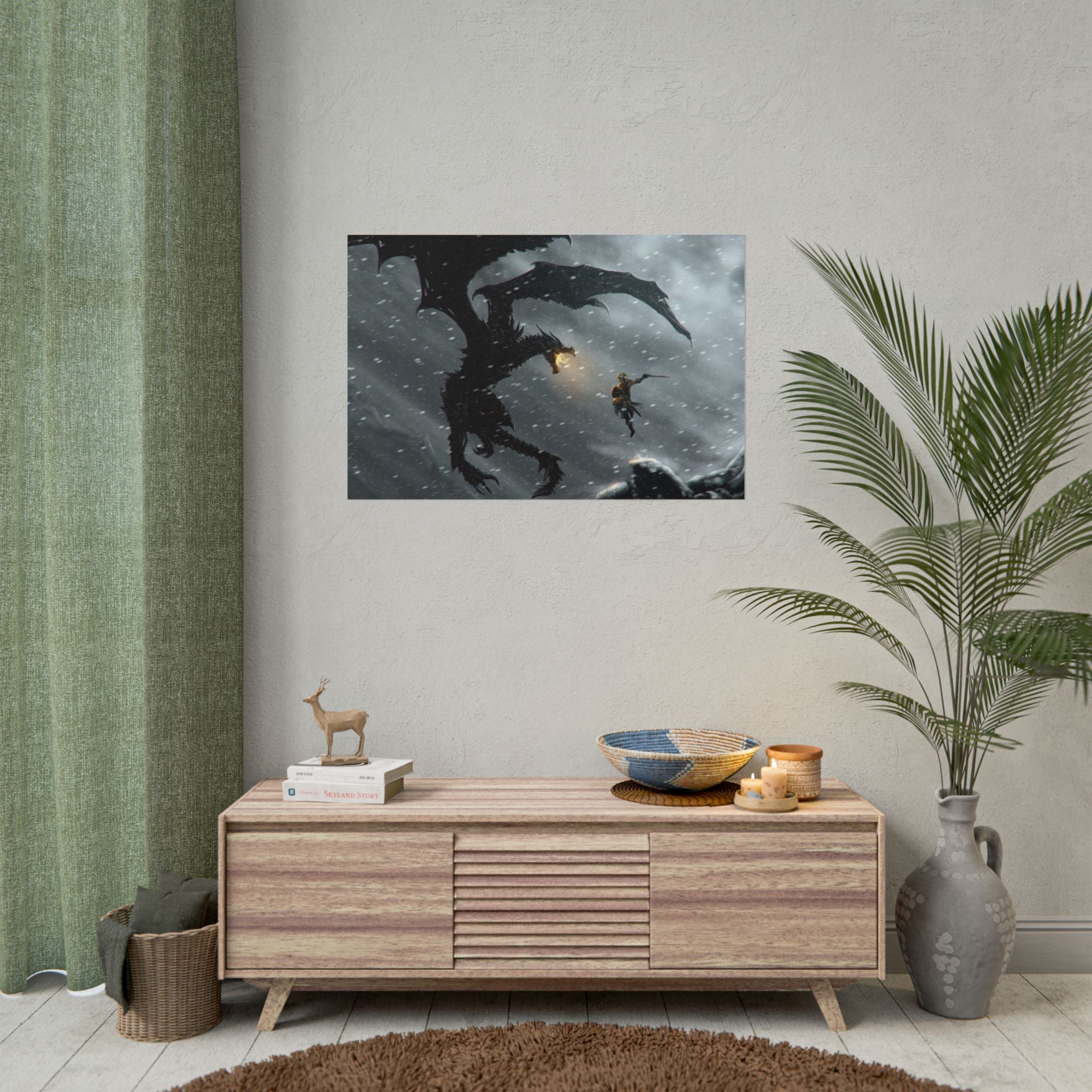 the-elder-scrolls-skyrim-poster-wall-art-dragon-and-viking-game-poster-print-room-decor-warrior-gaming-wall-ar