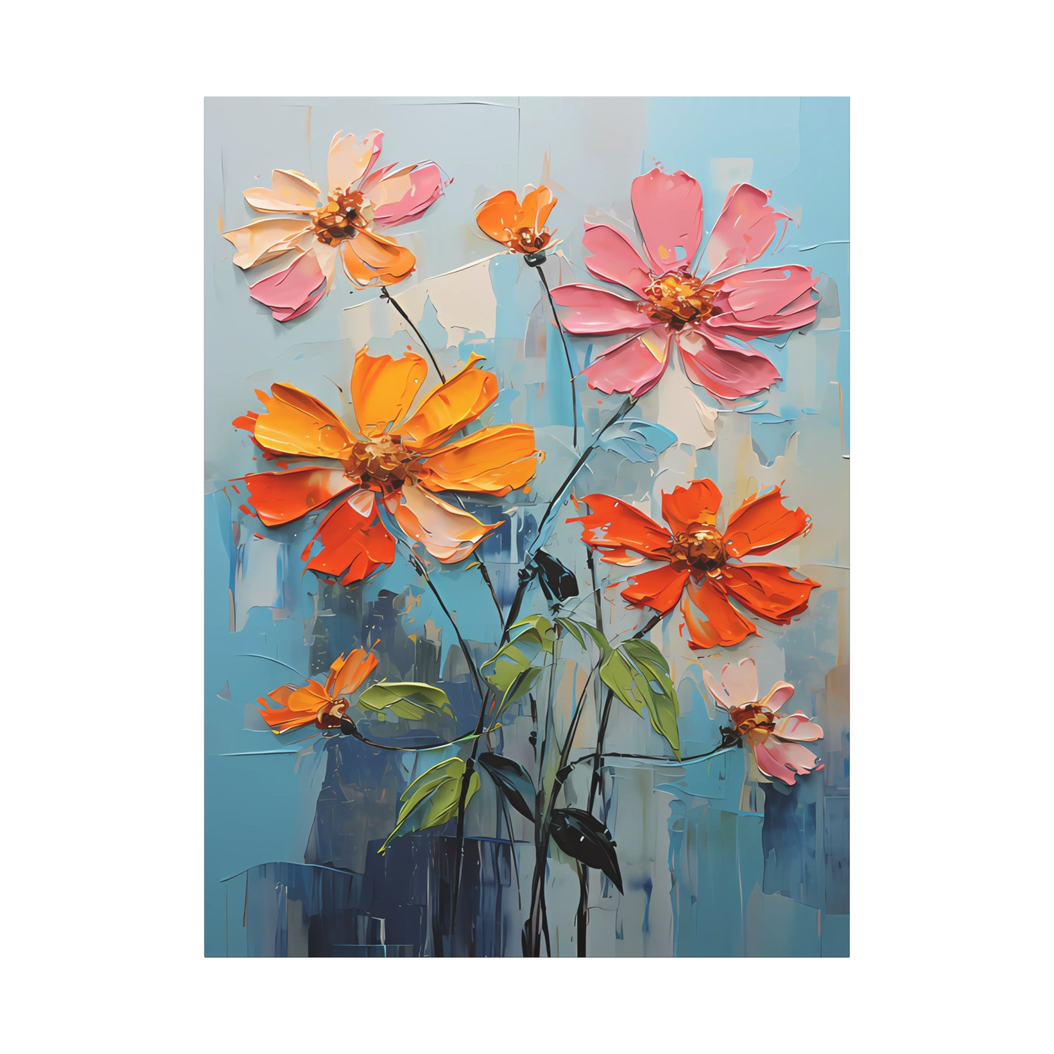 canvas-print-zinnia-flowers-impasto-matte-stretched-art-floral-wall-decor-botanical-artwork-impressionist-painting-reproducti