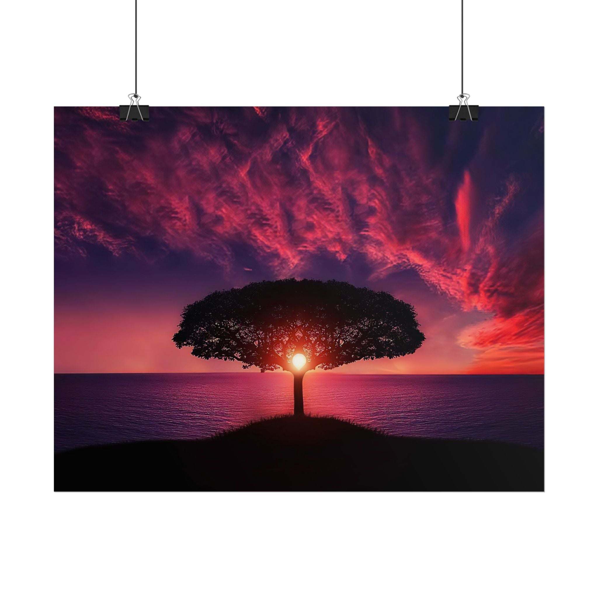 Panoramic Sunset Poster Print, Tree Wall Art, Scenery Decor, Exra Large Wall Art, Canvas Art Print, Landscape, Nature Wall Decor