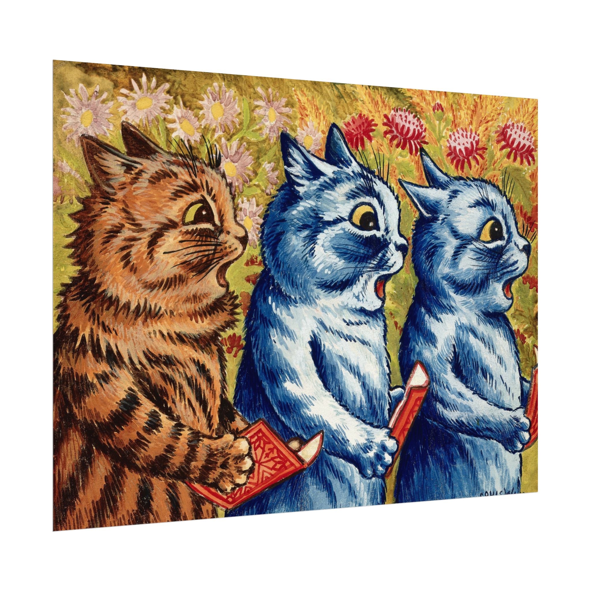 louis-wain-cat-poster-print-gouache-art-three-cats-singing-wall-decor-cat-print-home-office-decoration-unique-cat-louis-wain-