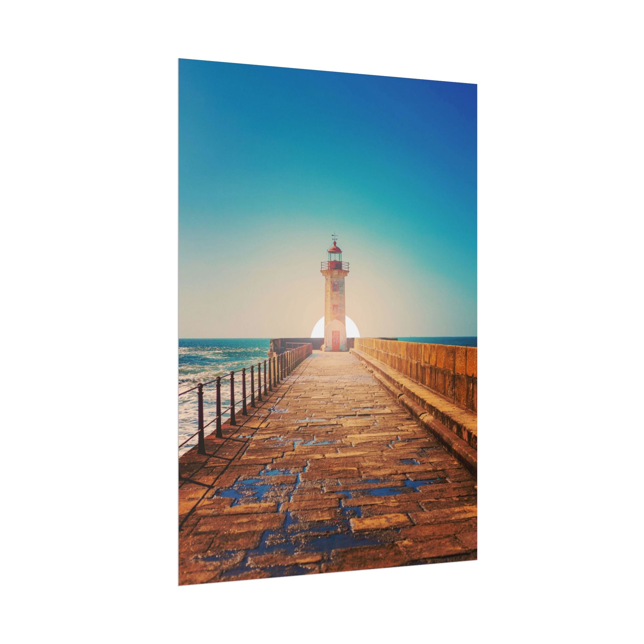 lighthouse-on-rock-poster-print-coastal-wall-art-nautical-decor-beach-house-decoration-seaside-wall-sunset-wall-decor