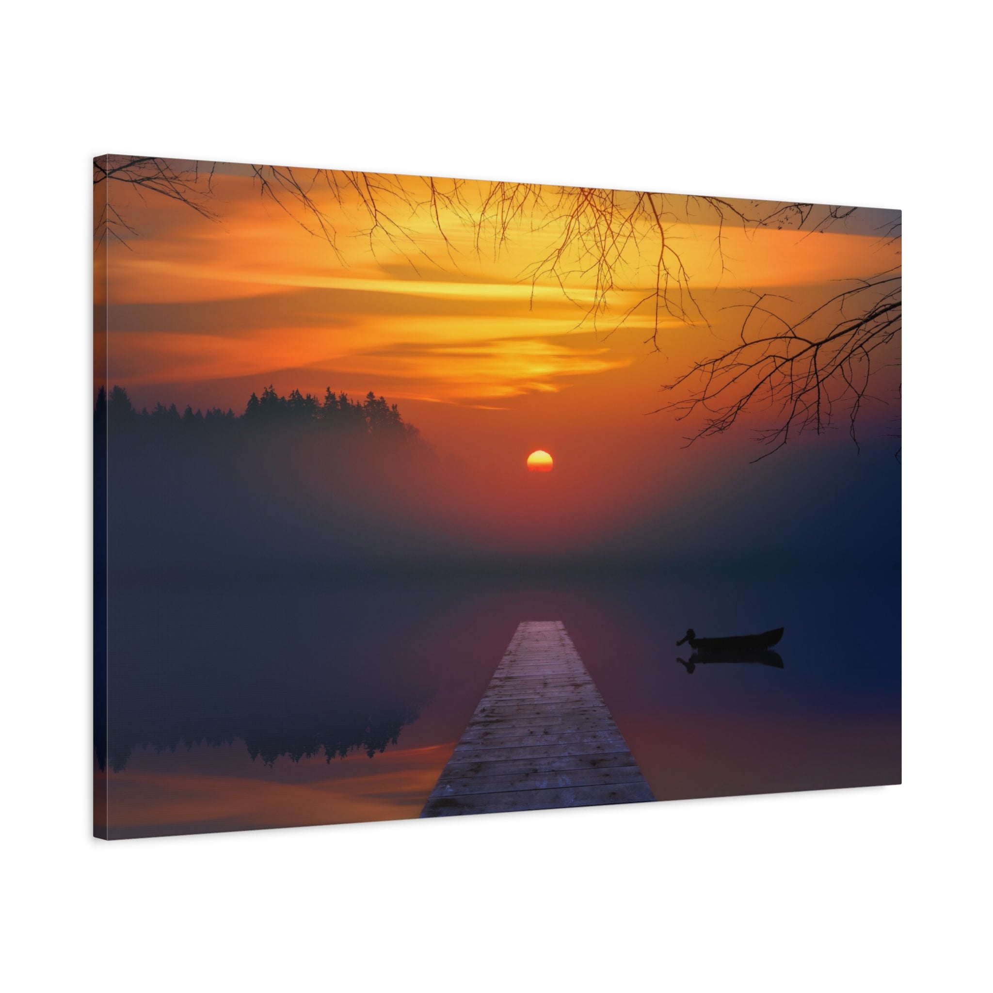 canvas-print-sunset-lake-nature-dock-wall-art-stretched-matte-canvas-home-decor-gift-for-nature-lovers-scenic-canvas-art