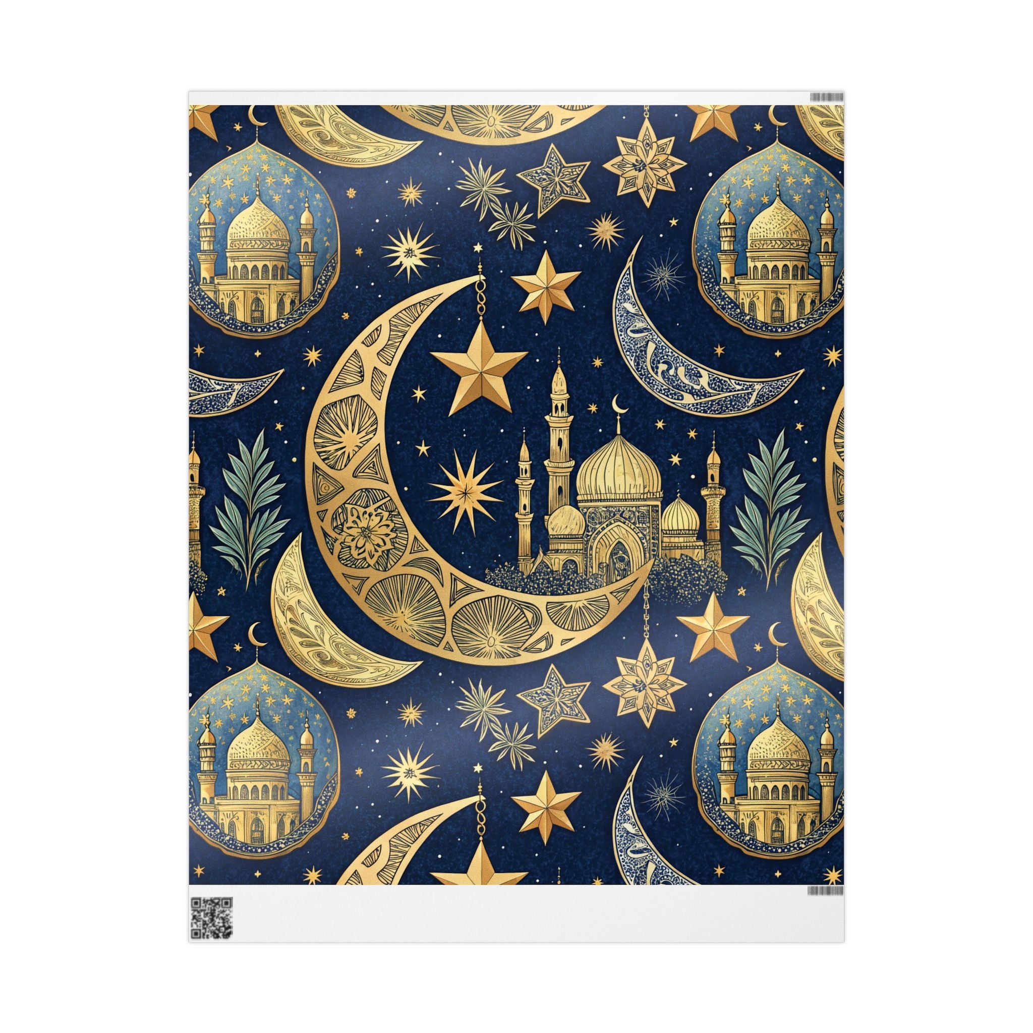 ramadan-night-wrapping-papers-islamic-crescent-moon-gift-wrap-mosque-silhouette-eid-holiday-supplies-festive-present-packagin