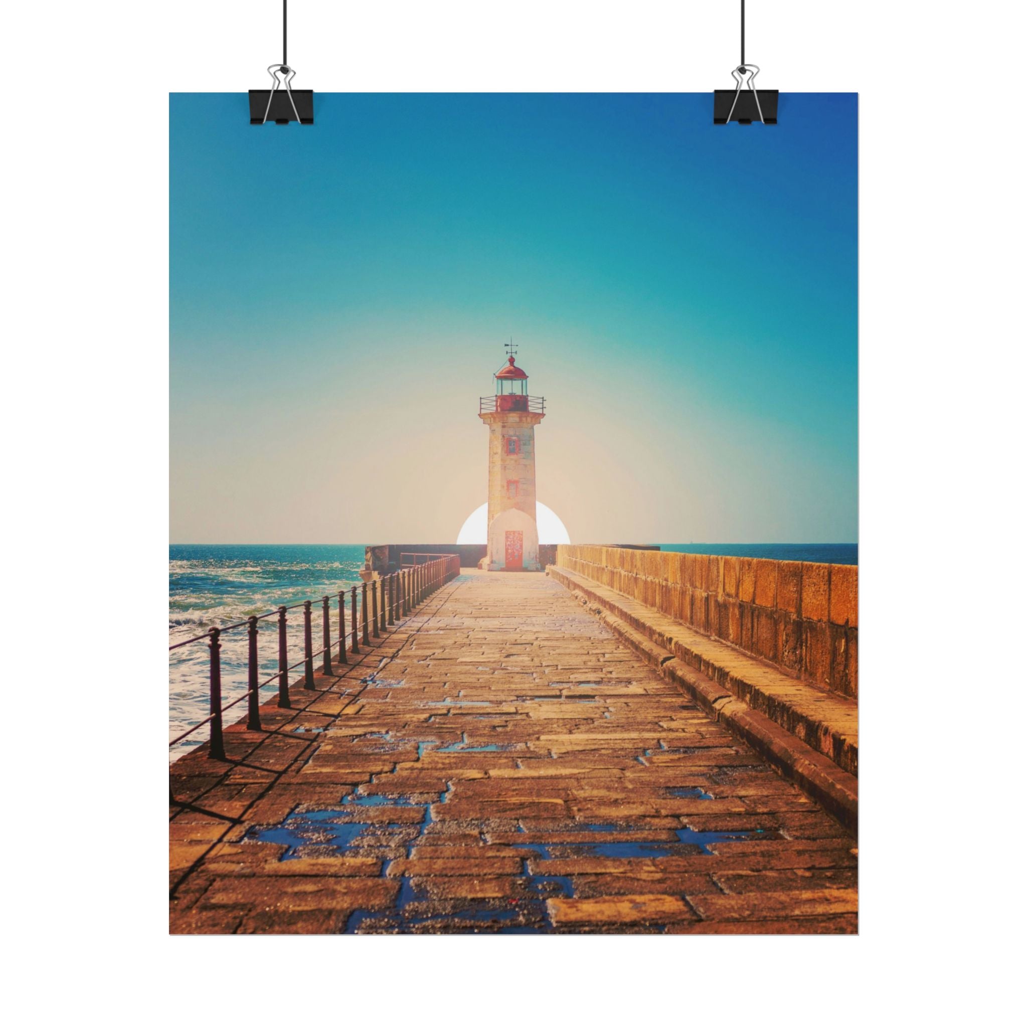 lighthouse-on-rock-poster-print-coastal-wall-art-nautical-decor-beach-house-decoration-seaside-wall-sunset-wall-decor