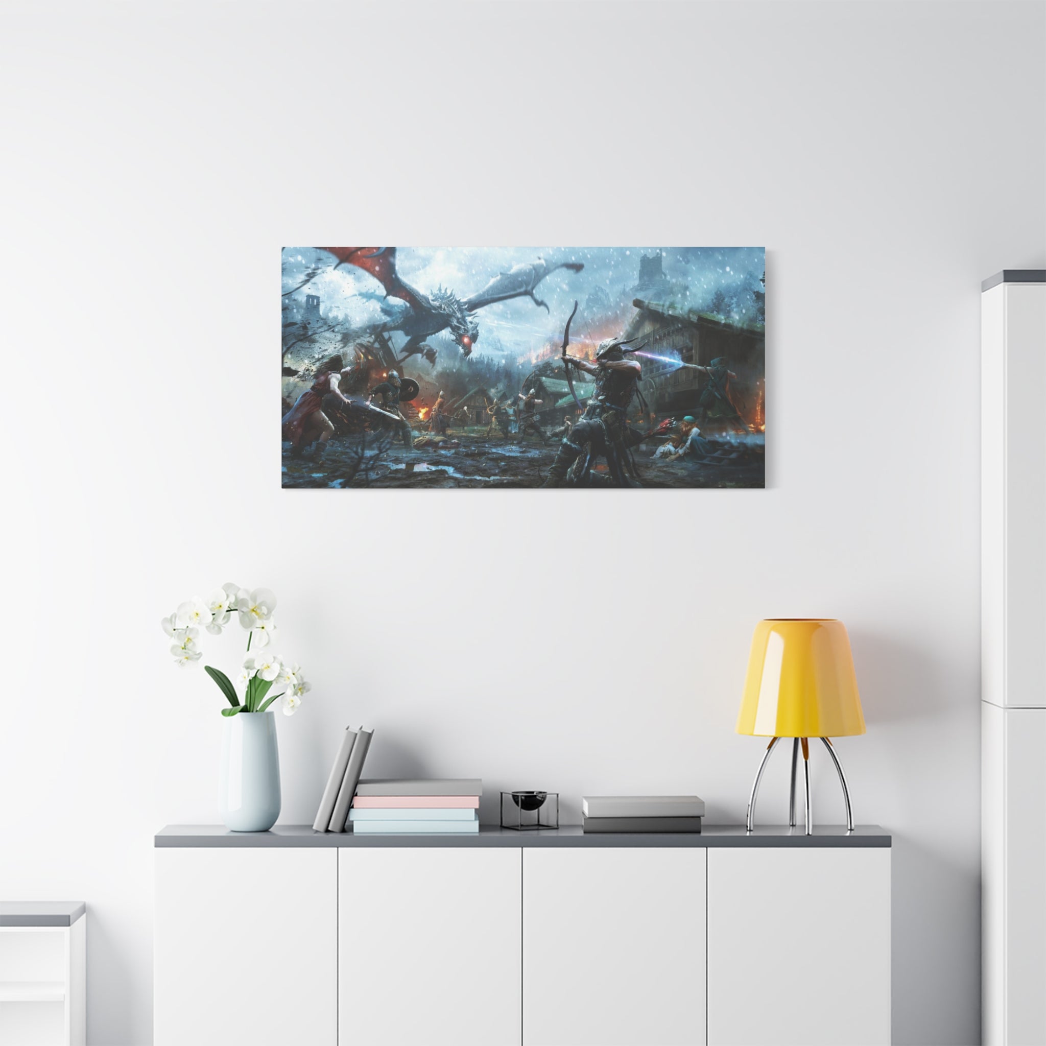 The Elder Scrolls Skyrim Canvas Wall Art - Dragon Game Canvas Print Room Decor, Gaming Wall Art, Skyrim Gift