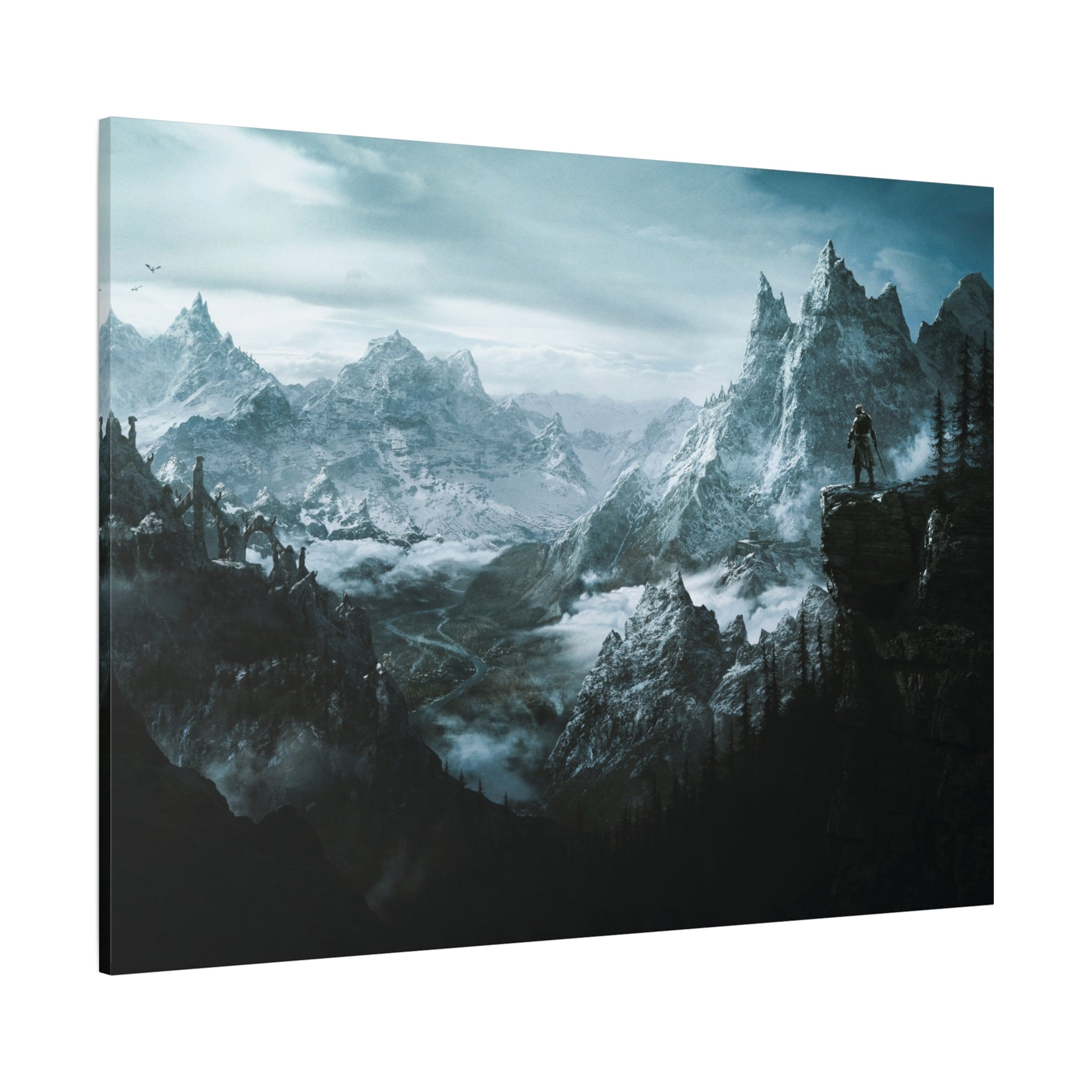 The Elder Scrolls Skyrim Canvas Wall Art - Dragon Game Canvas Print, Room Decor, Gaming Wall Art, Skyrim Landscape Gift