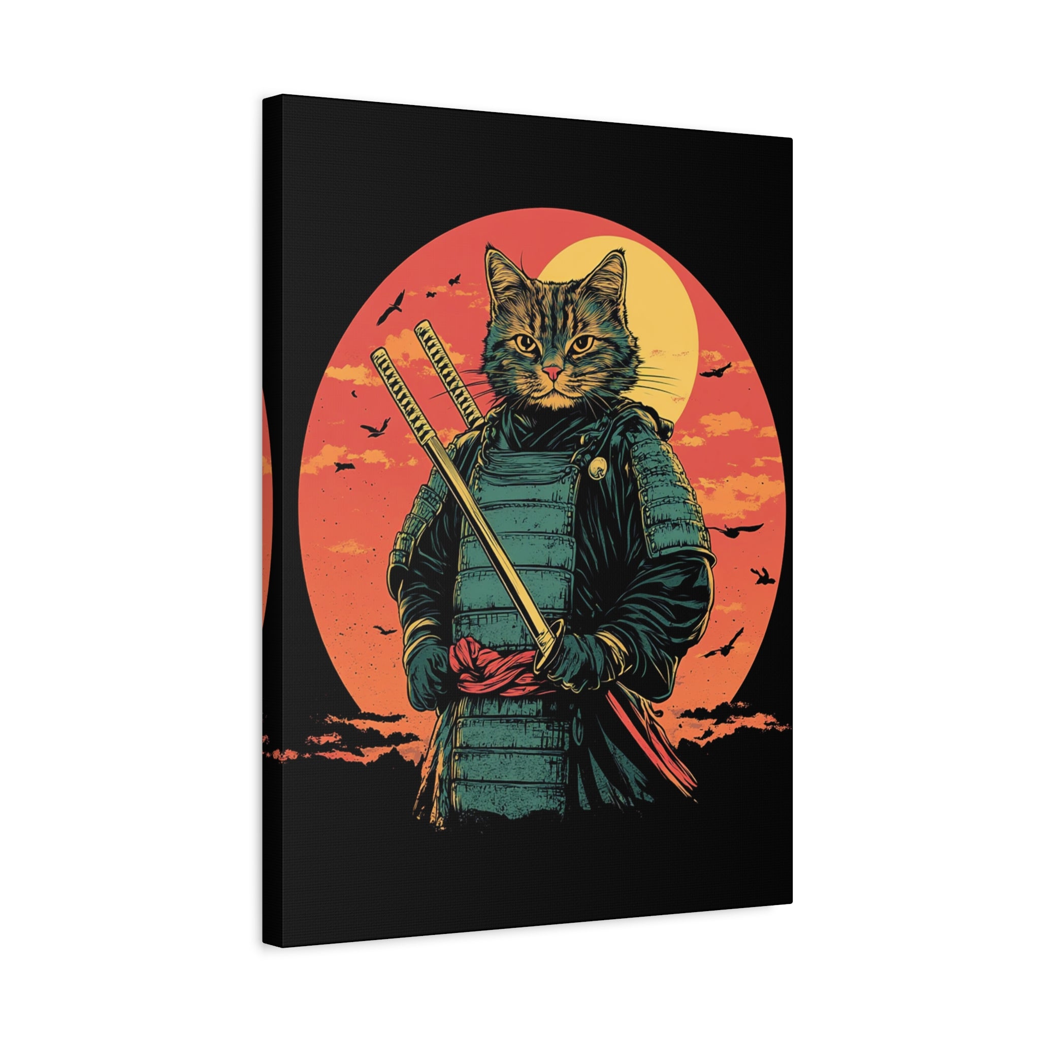 canvas-wall-art-samurai-cat-japanese-style-sunset-retro-wall-decor-stretched-matte-canvas-wall-hanging-home-decor-retro-wall-