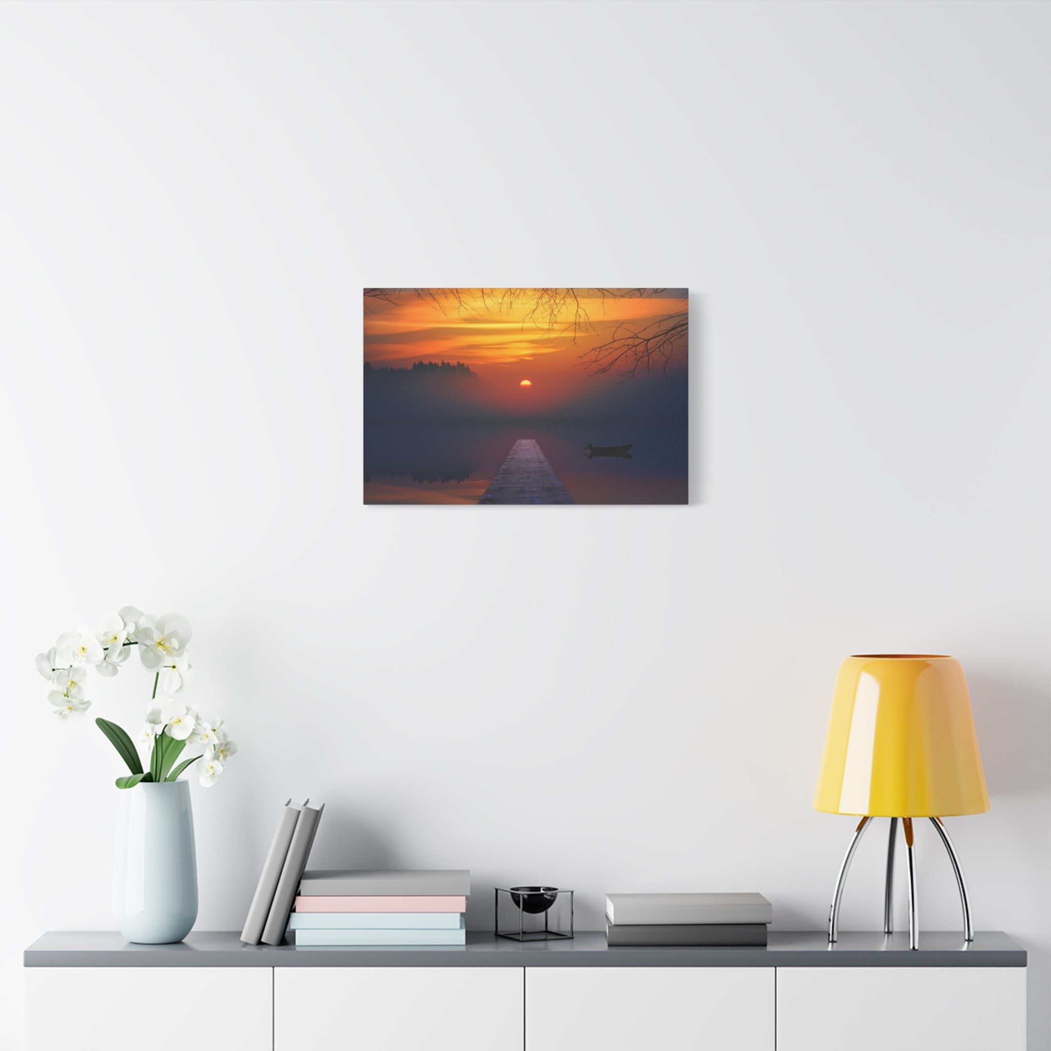 canvas-print-sunset-lake-nature-dock-wall-art-stretched-matte-canvas-home-decor-gift-for-nature-lovers-scenic-canvas-art
