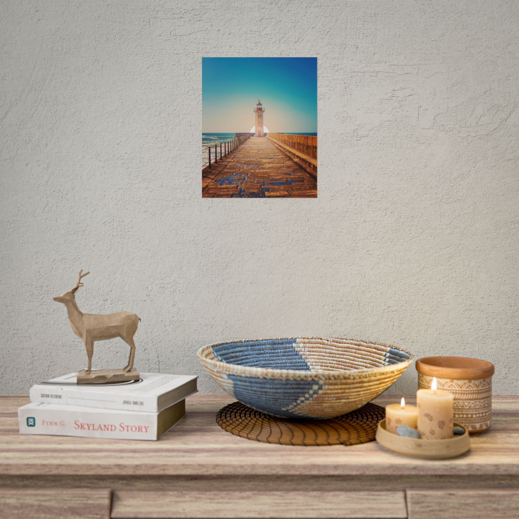 lighthouse-on-rock-poster-print-coastal-wall-art-nautical-decor-beach-house-decoration-seaside-wall-sunset-wall-decor