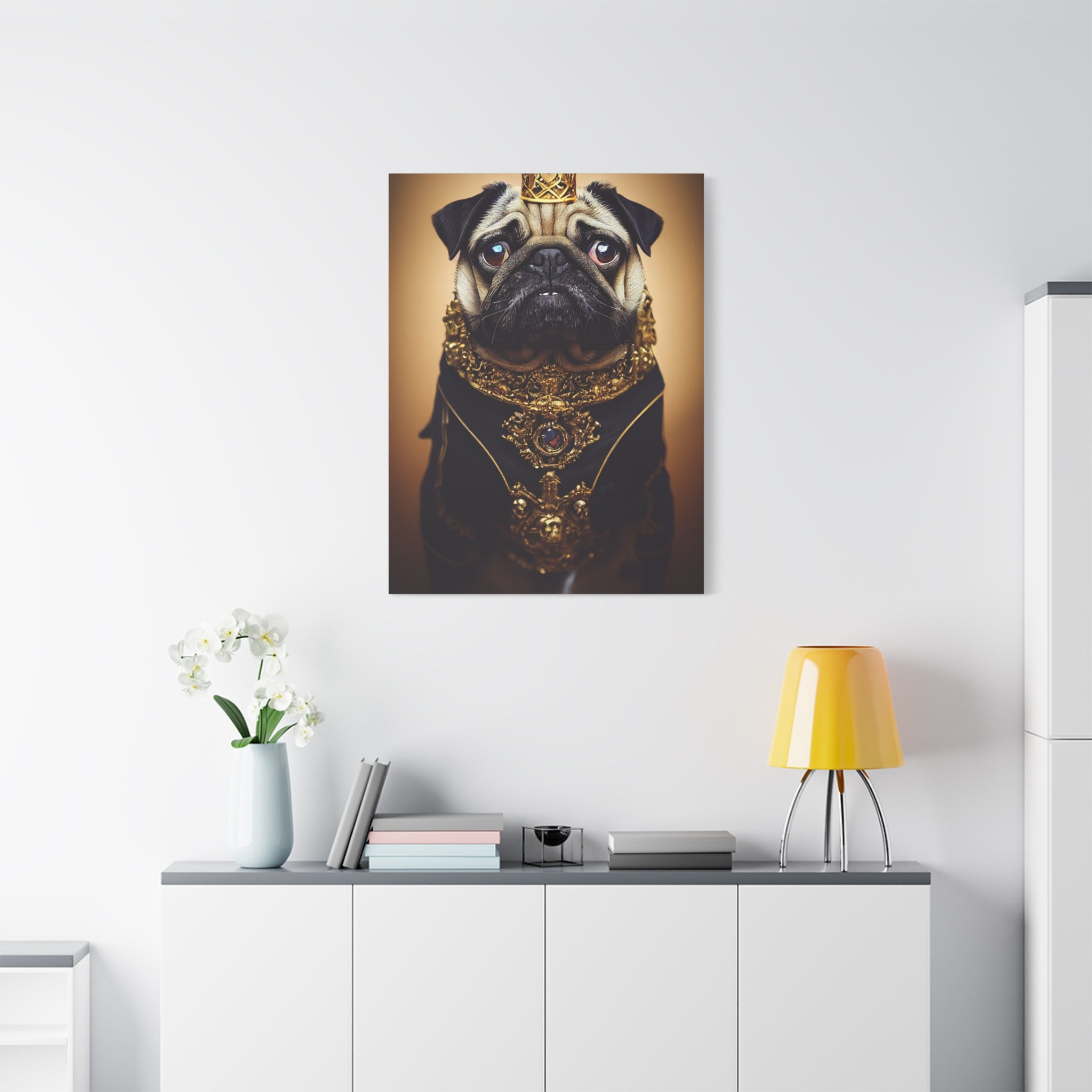 canvas-print-pug-crown-funny-jewelry-wall-art-decor-stretched-matte-canvas-home-living-room-decoration-dog-lover-gift-animal-